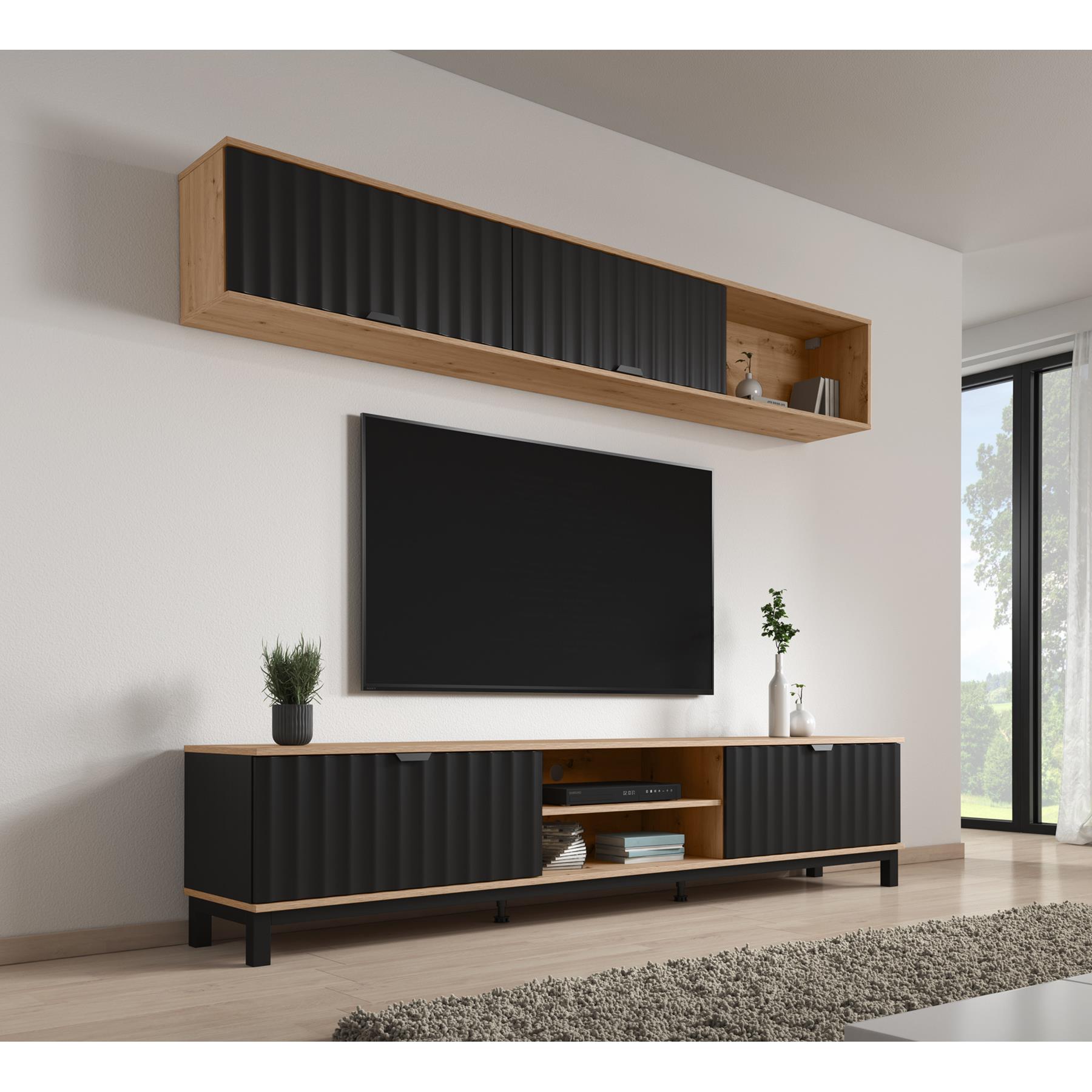 Meubella Wandmeubel Mansell - Zwart - 218 cm