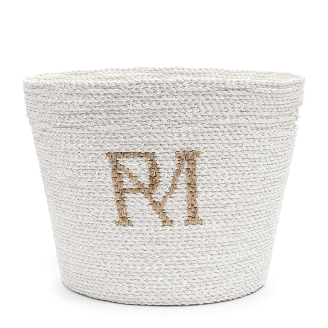 Riviera Maison Opbergmand Wit - RM Monogram - Riet (ØxH) 40x34
