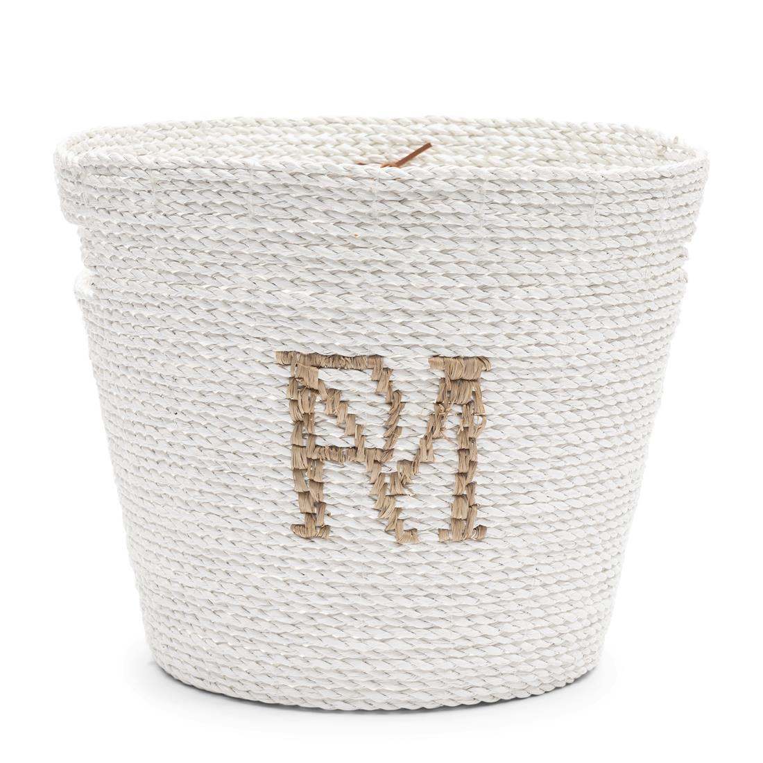 Riviera Maison Opbergmand Wit - RM Monogram - Riet (ØxH) 34x29