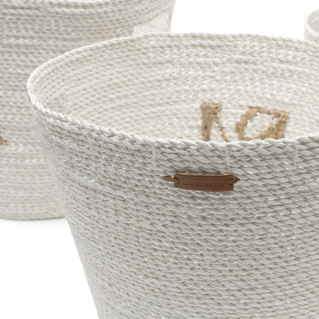 Riviera Maison Opbergmand Wit - RM Monogram - Riet (ØxH) 34x29