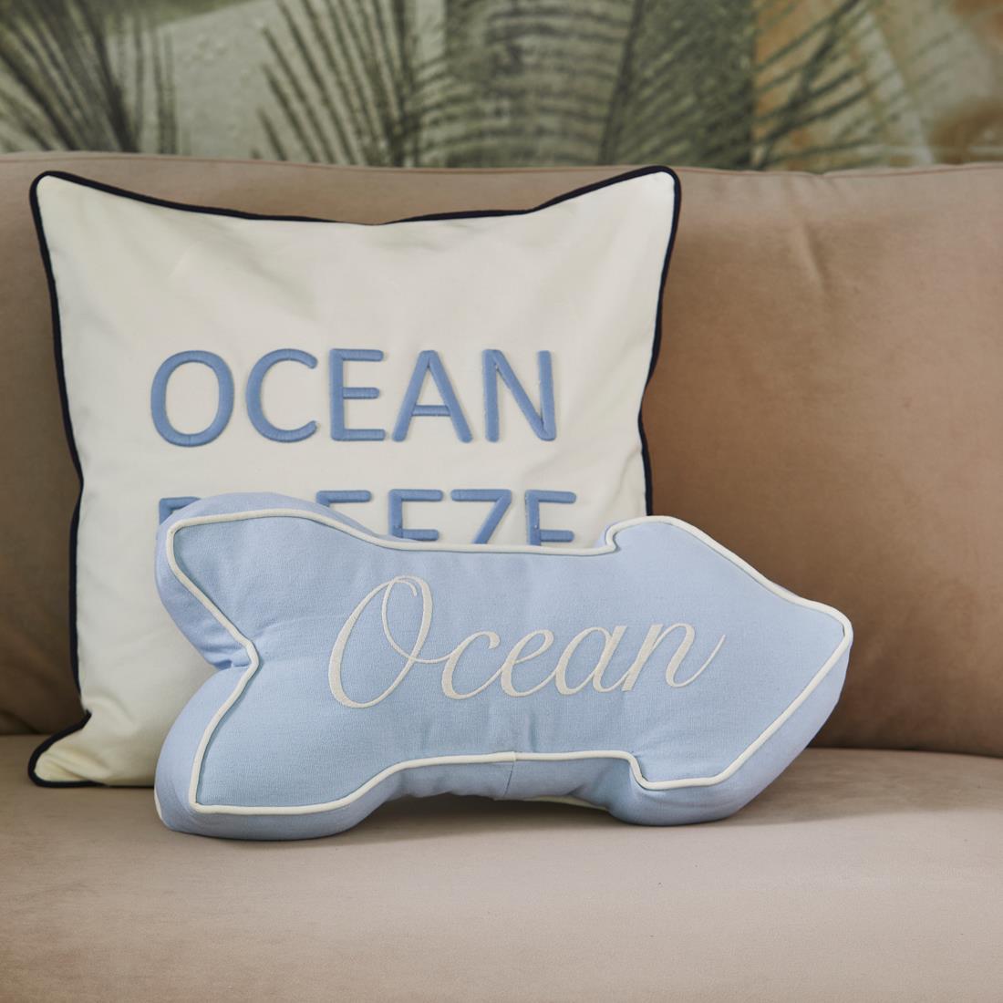 Riviera Maison Sierkussen Blauw - Beach Sign Decoratief kussen Katoen