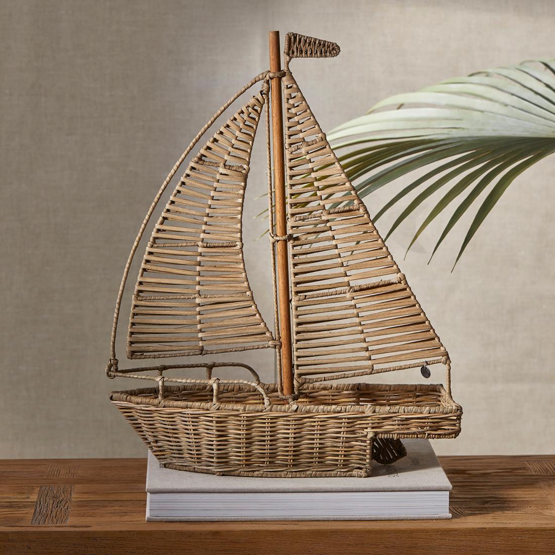 Riviera Maison Beeldje zeilboot Bruin - Sailboat Sculpture   - Rattan