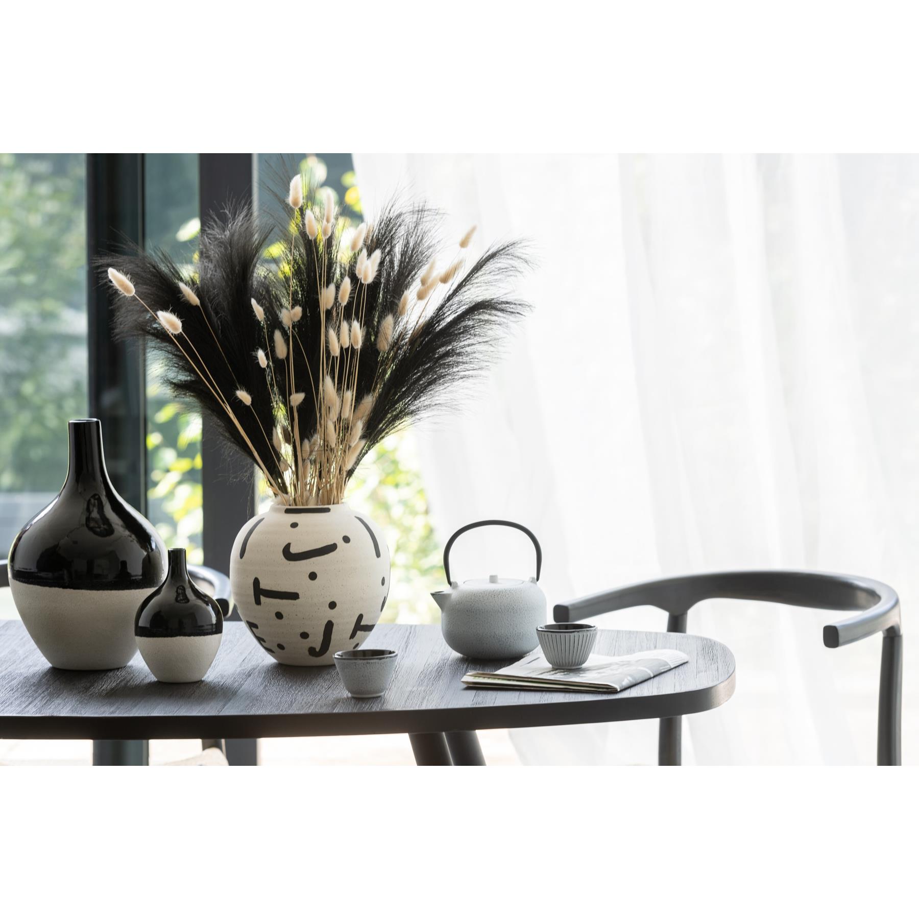 J-Line vaas Iva - porselein - zwart|wit - large - Ø 21 cm