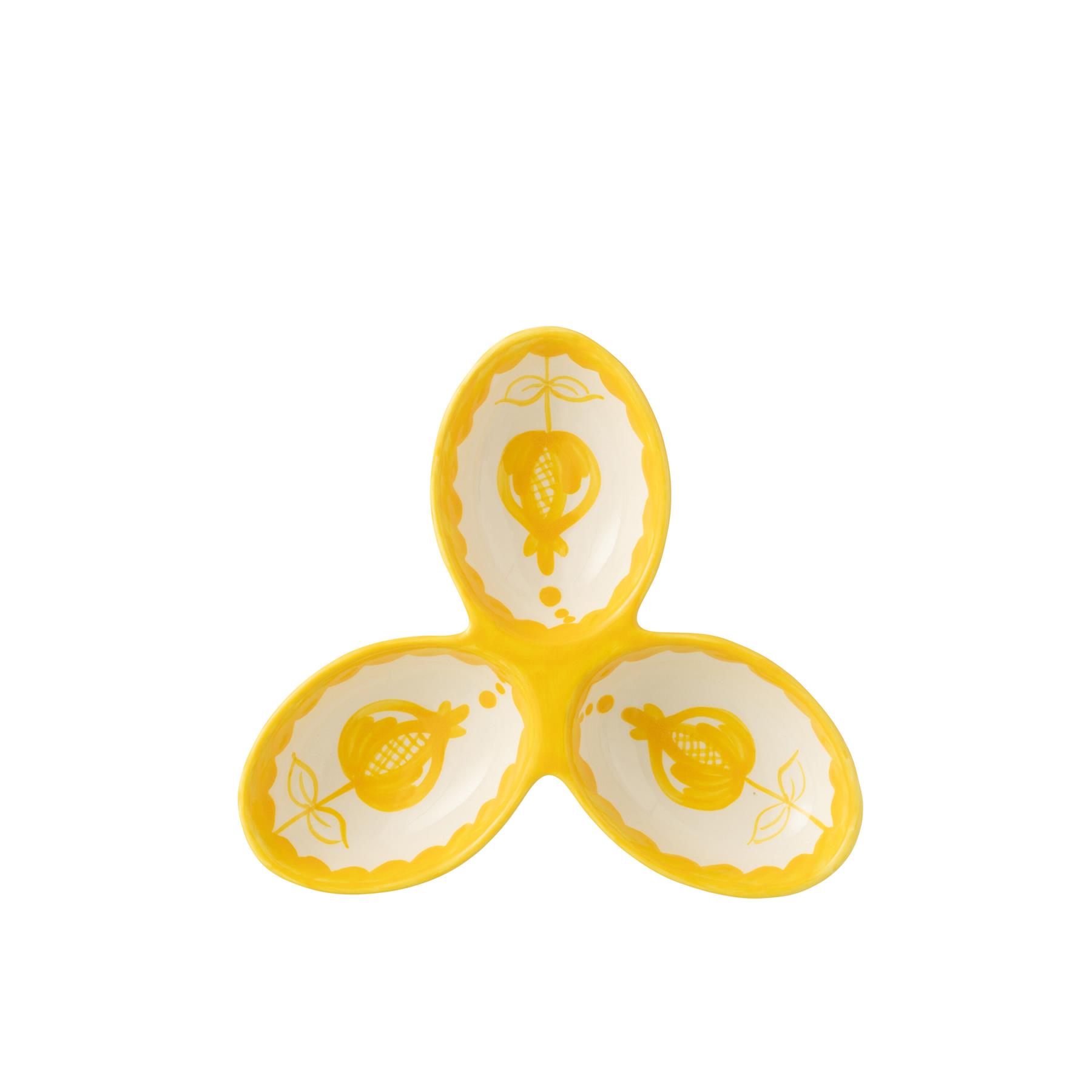 J-Line Apero Dish Granada Clover Ceramic White Yellow