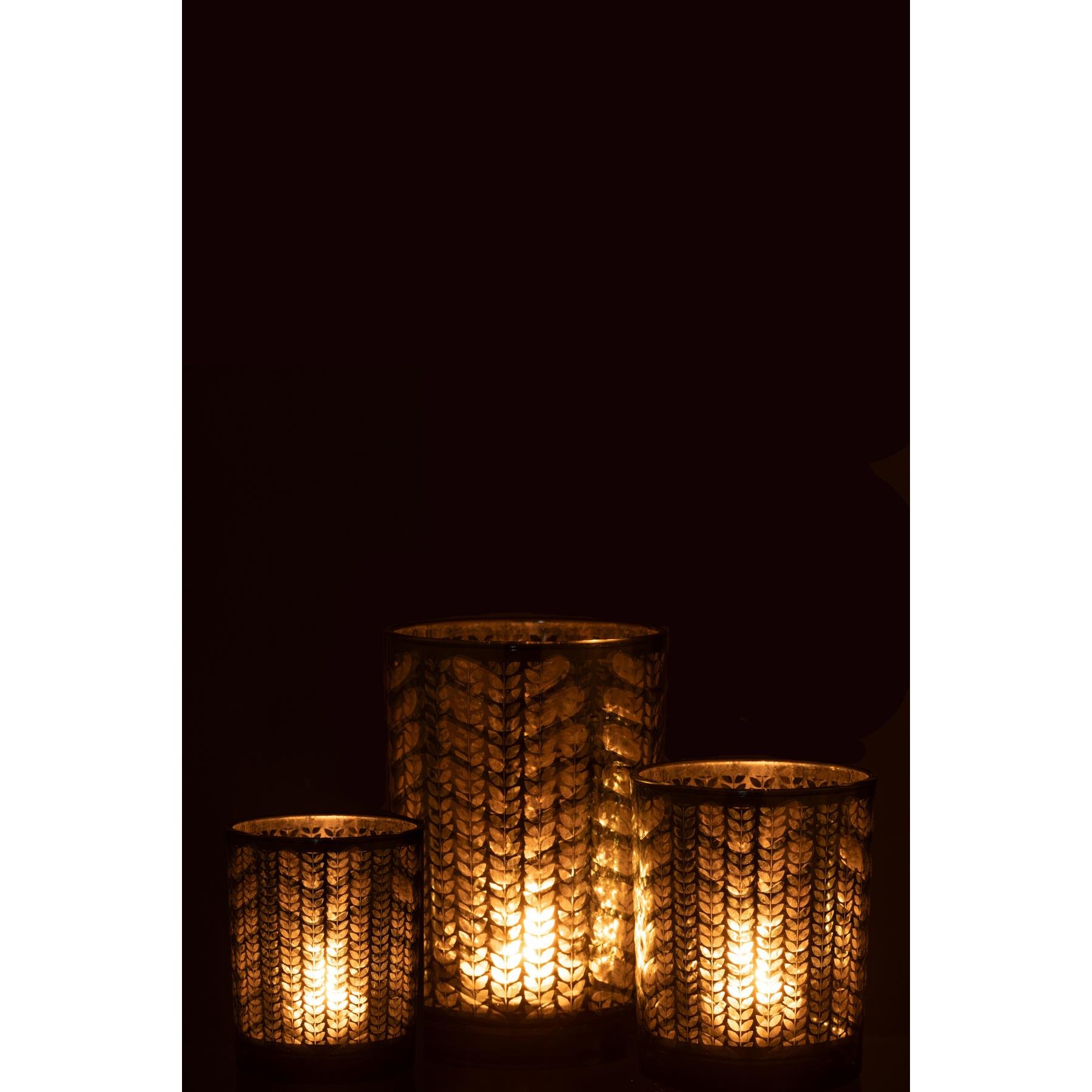 J-Line windlicht Visgraat - glas - groen|zilver - large