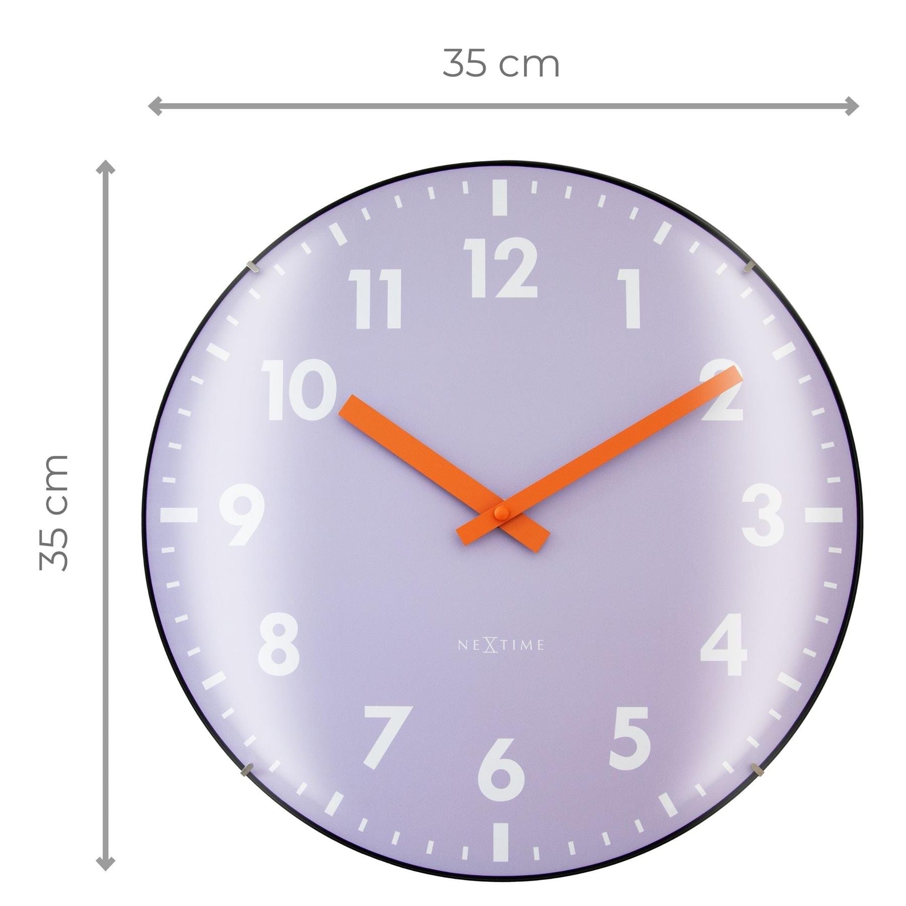 NeXtime - Wandklok 35cm Koepelglazen Lens - Stil - Lavendel - Glas -