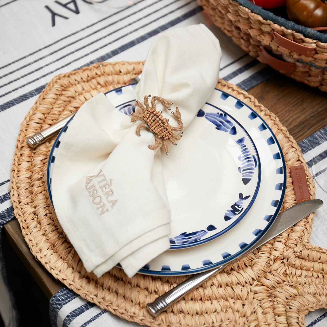 Riviera Maison Dinerbord rond Blauw, Wit - Como Catch Bord - Aardewerk