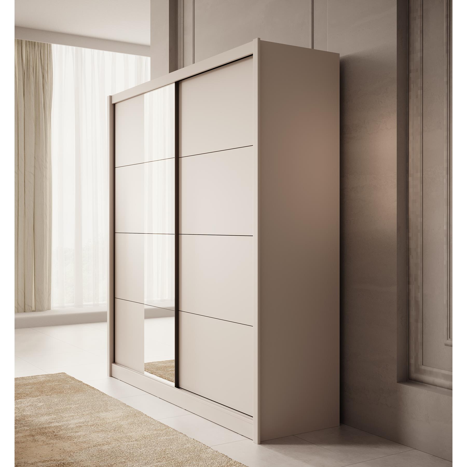 Meubella Kledingkast Azul - Beige - 205 cm - Met spiegel
