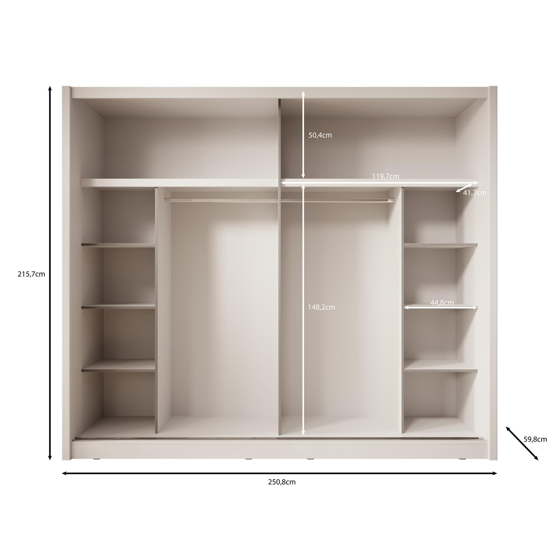Meubella Kledingkast Azul - Beige - 251 cm - Met spiegel