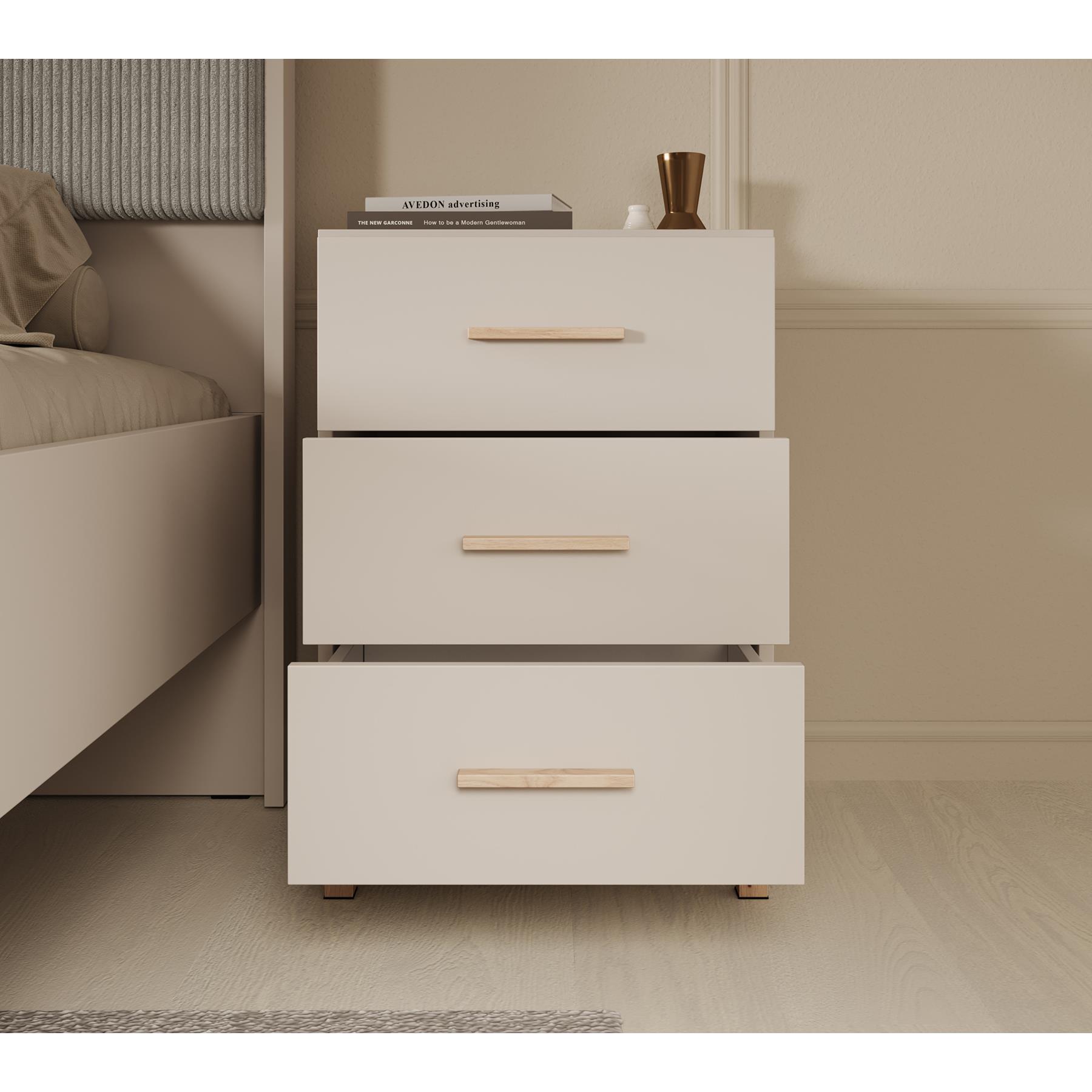 Meubella Nachtkastje Bahia - Beige - 48 cm - 3 lades