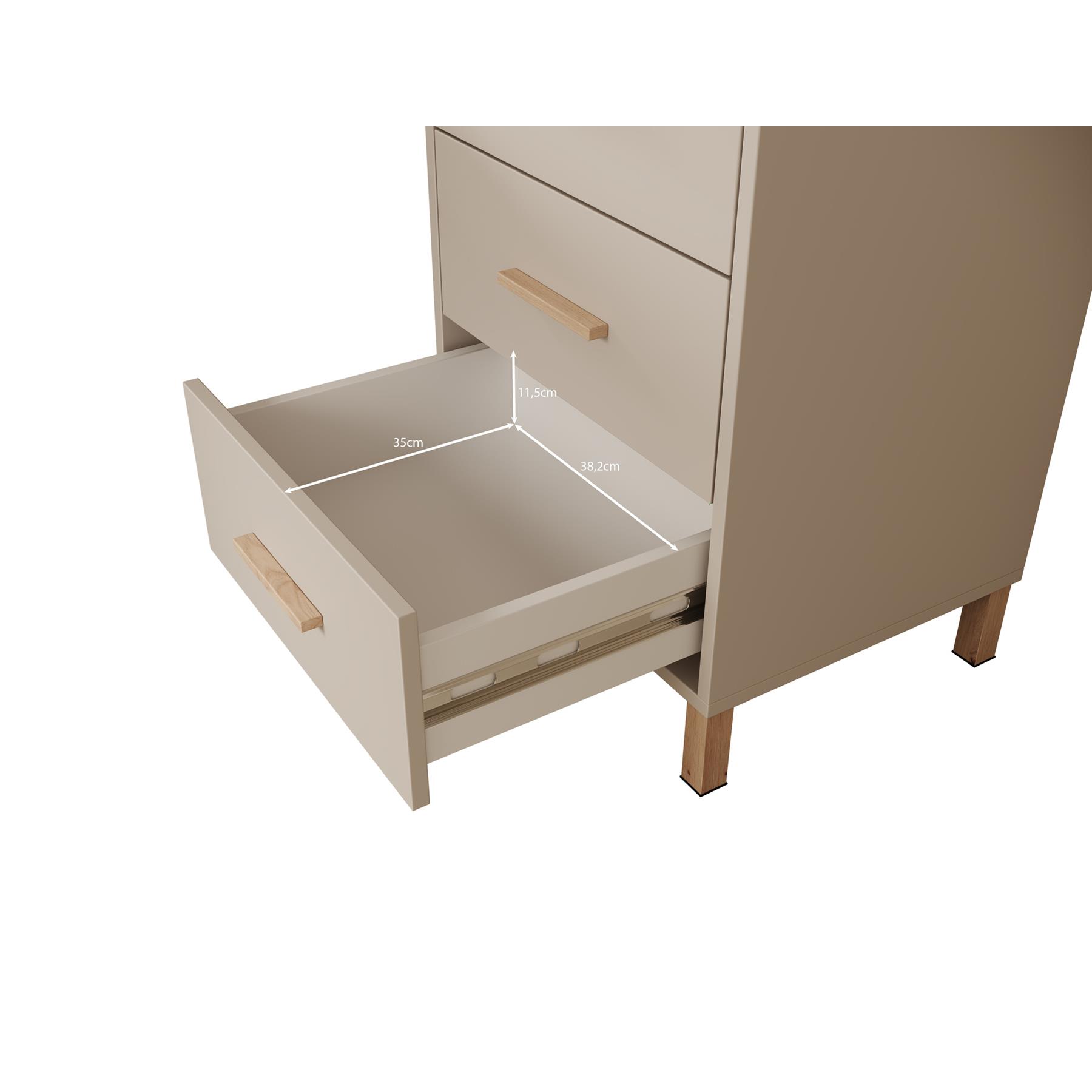 Meubella Nachtkastje Bahia - Beige - 48 cm - 3 lades
