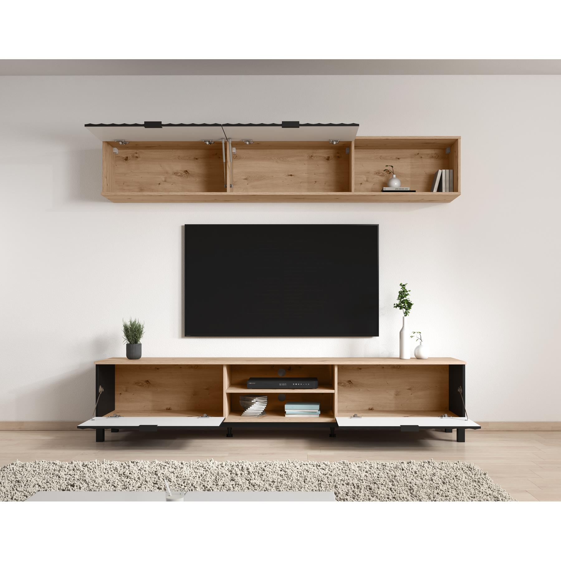 Meubella Wandmeubel Mansell - Zwart - 218 cm