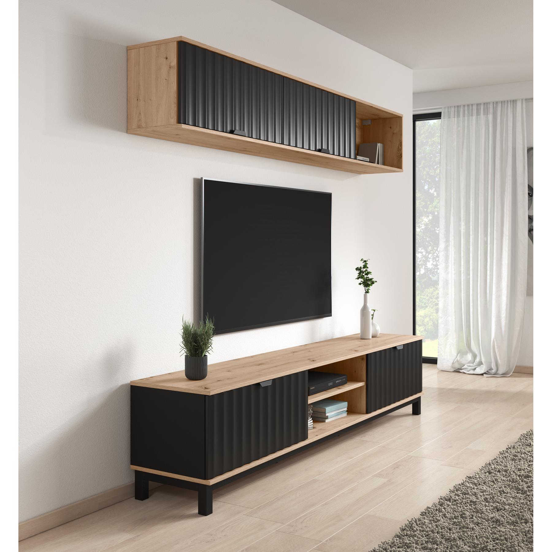 Meubella Wandmeubel Mansell - Zwart - 218 cm