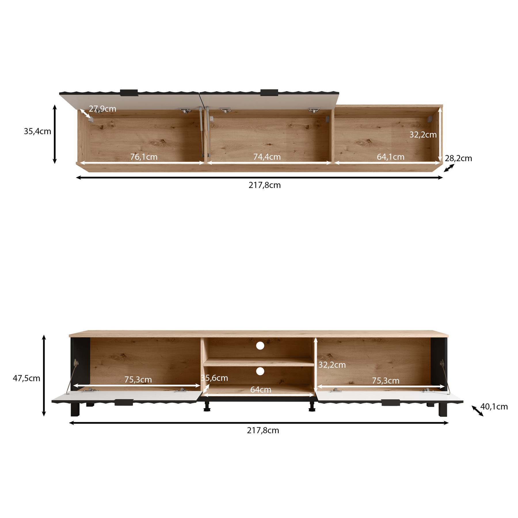 Meubella Wandmeubel Mansell - Zwart - 218 cm