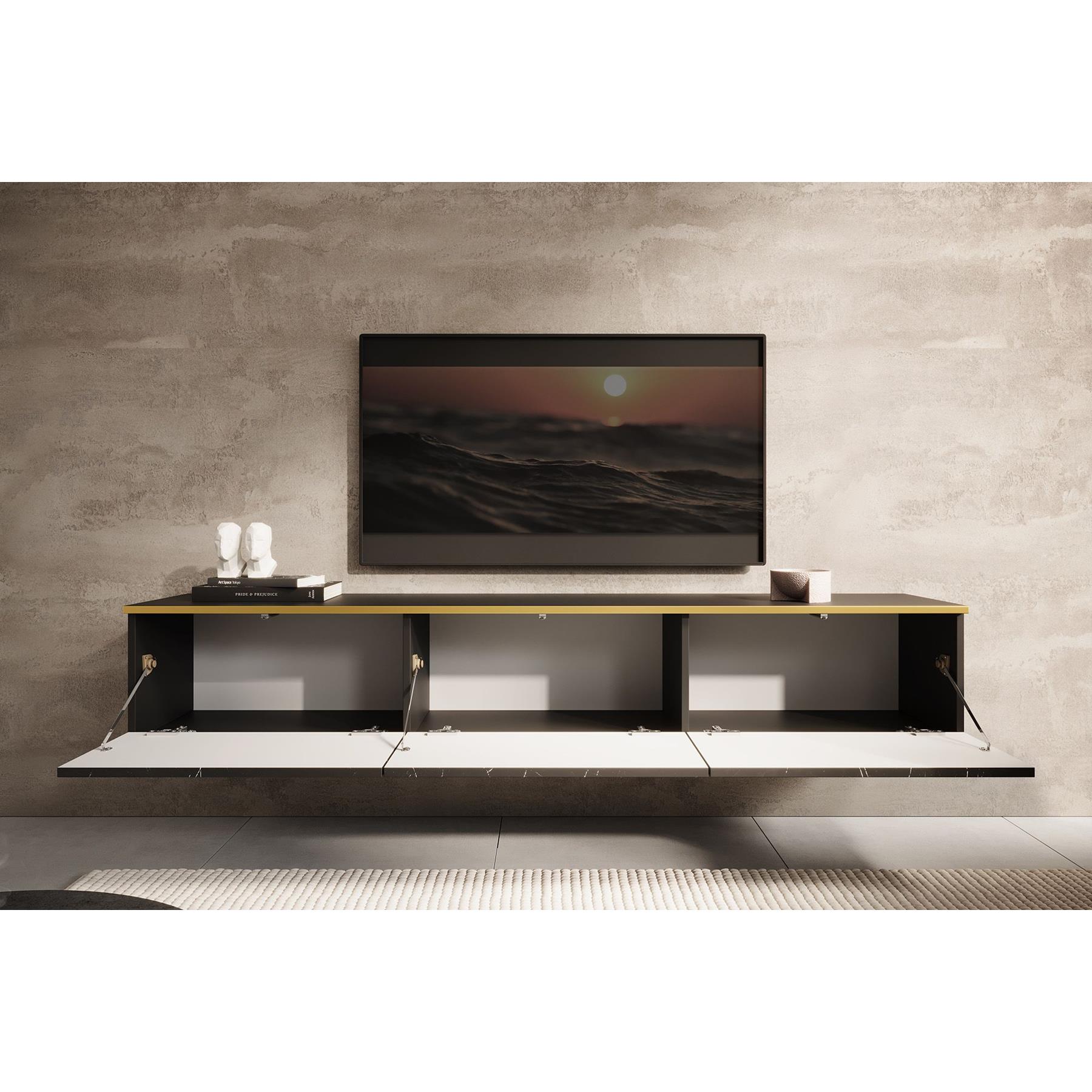 Meubella TV-Meubel Orleans - Zwart marmerlook - 175 cm