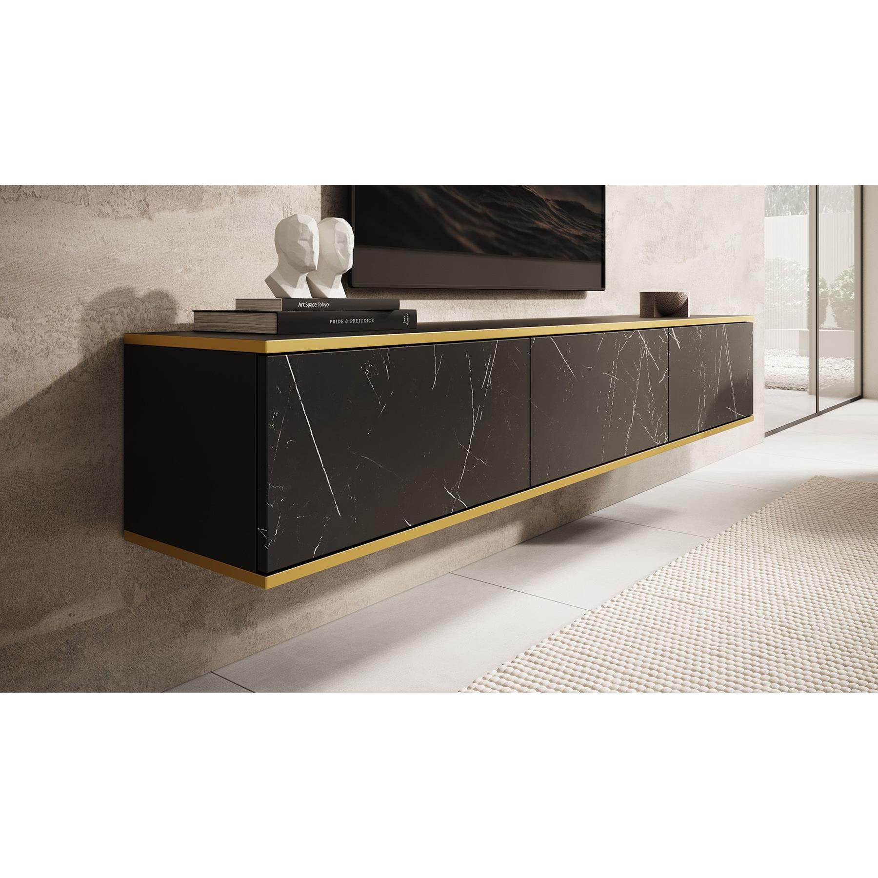 Meubella TV-Meubel Orleans - Zwart marmerlook - 175 cm