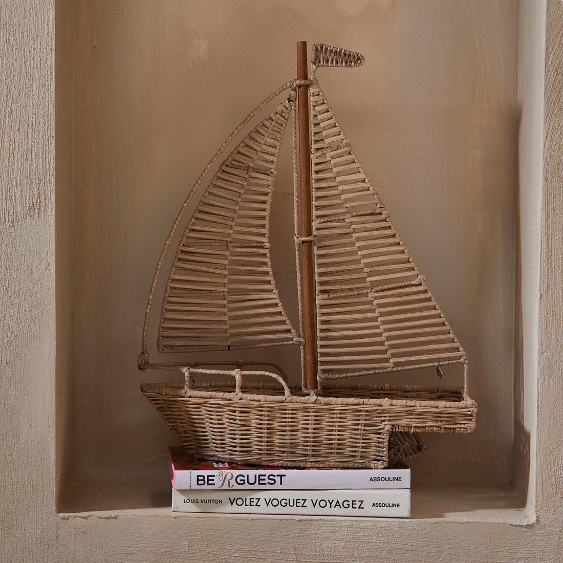 Riviera Maison Beeldje zeilboot Bruin - Sailboat Sculpture   - Rattan