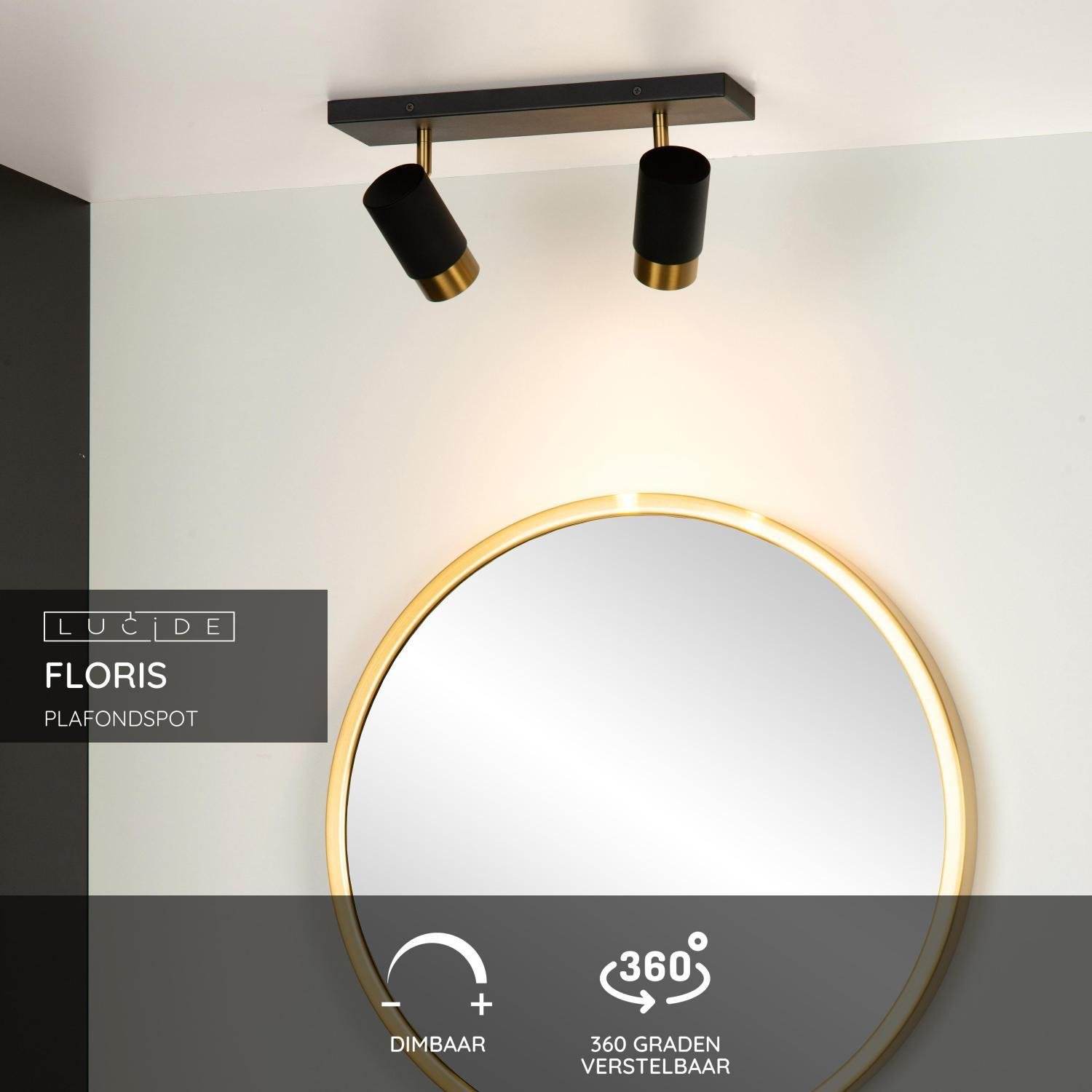 Lucide FLORIS Plafondspot - Zwart
