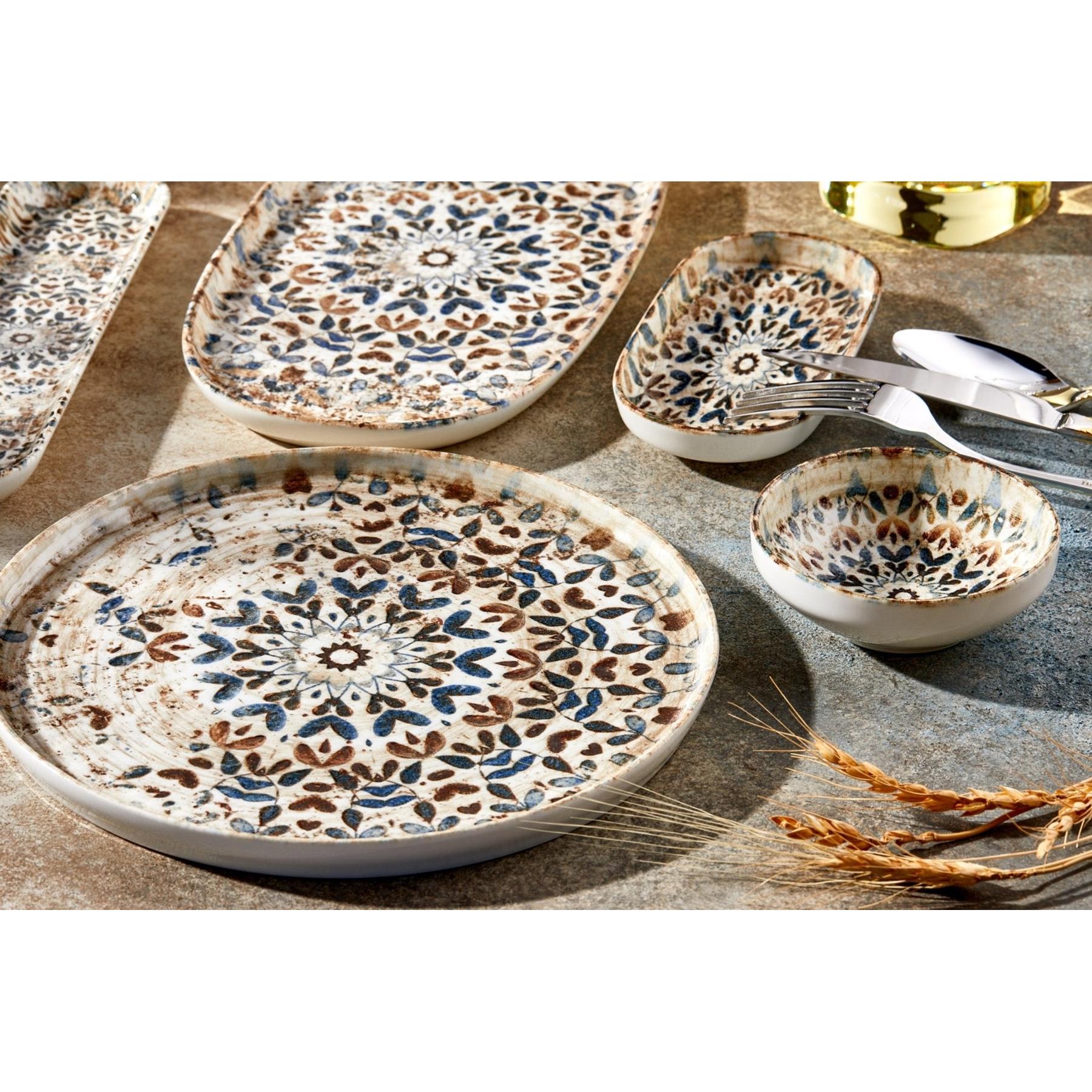 Rinart Diep bord - Aztec - Porselein - 22 cm (900cc) - set van 6