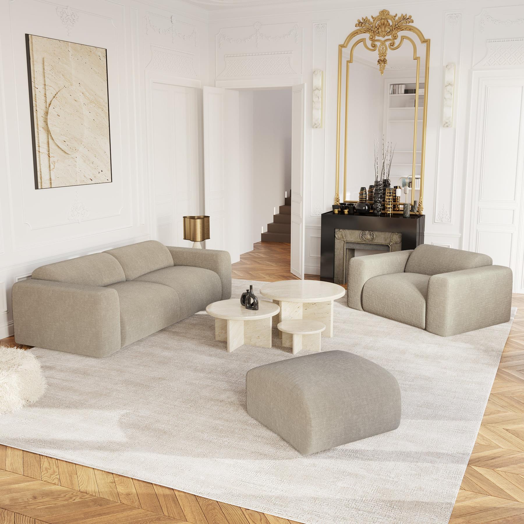 Fluwelen poef met beige patroon