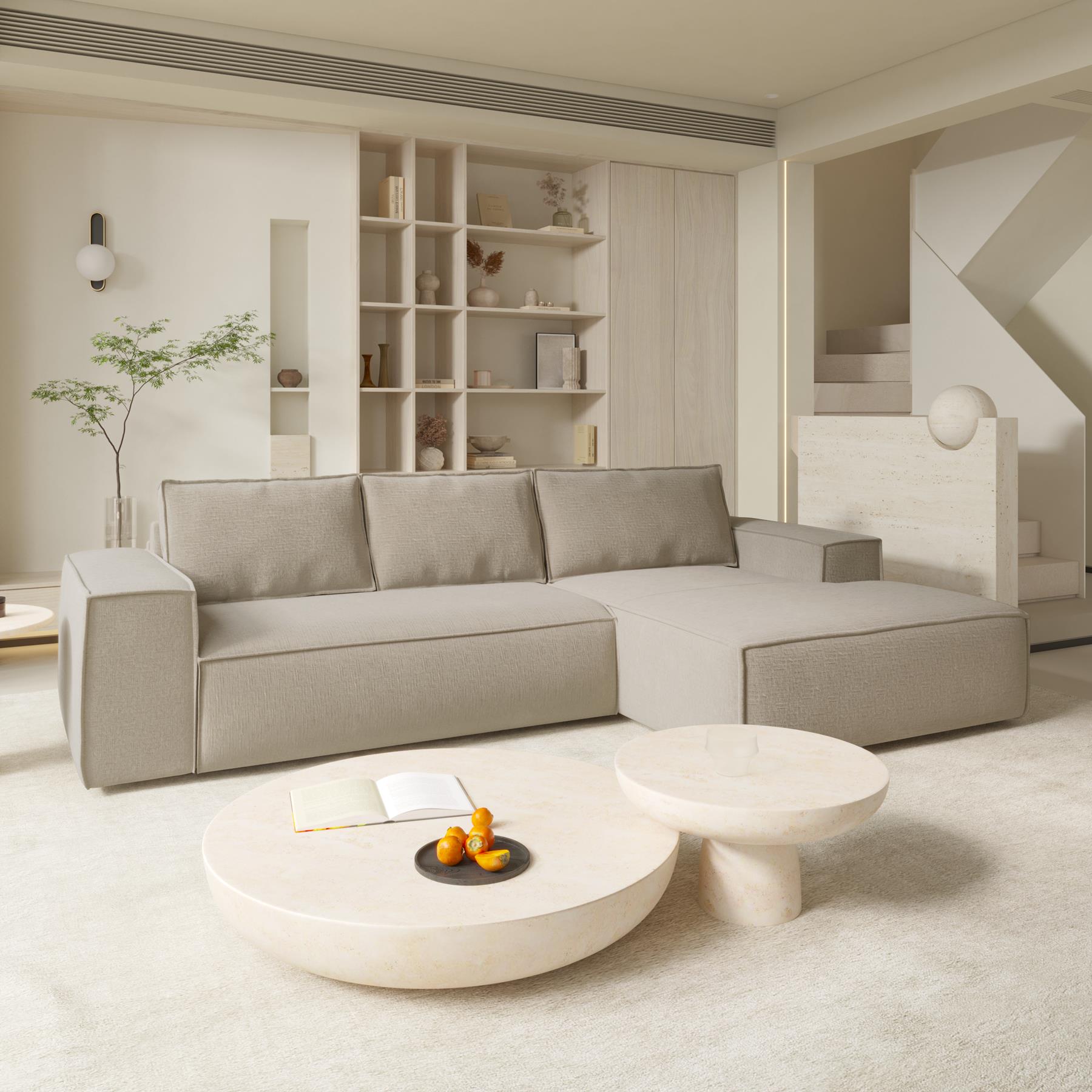 slaapbank haaks dunlopillo beige gedessineerd fluweel 140cm