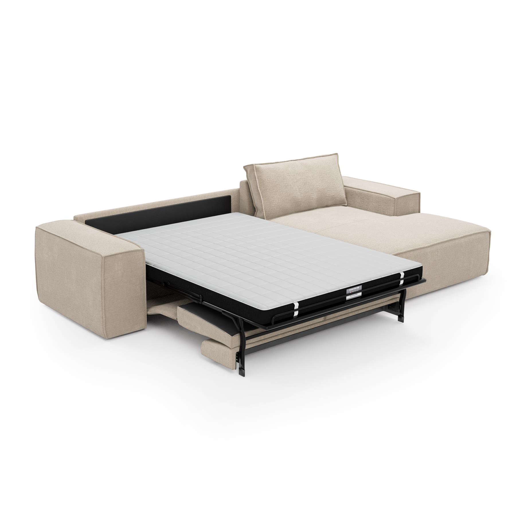 slaapbank haaks dunlopillo beige gedessineerd fluweel 140cm