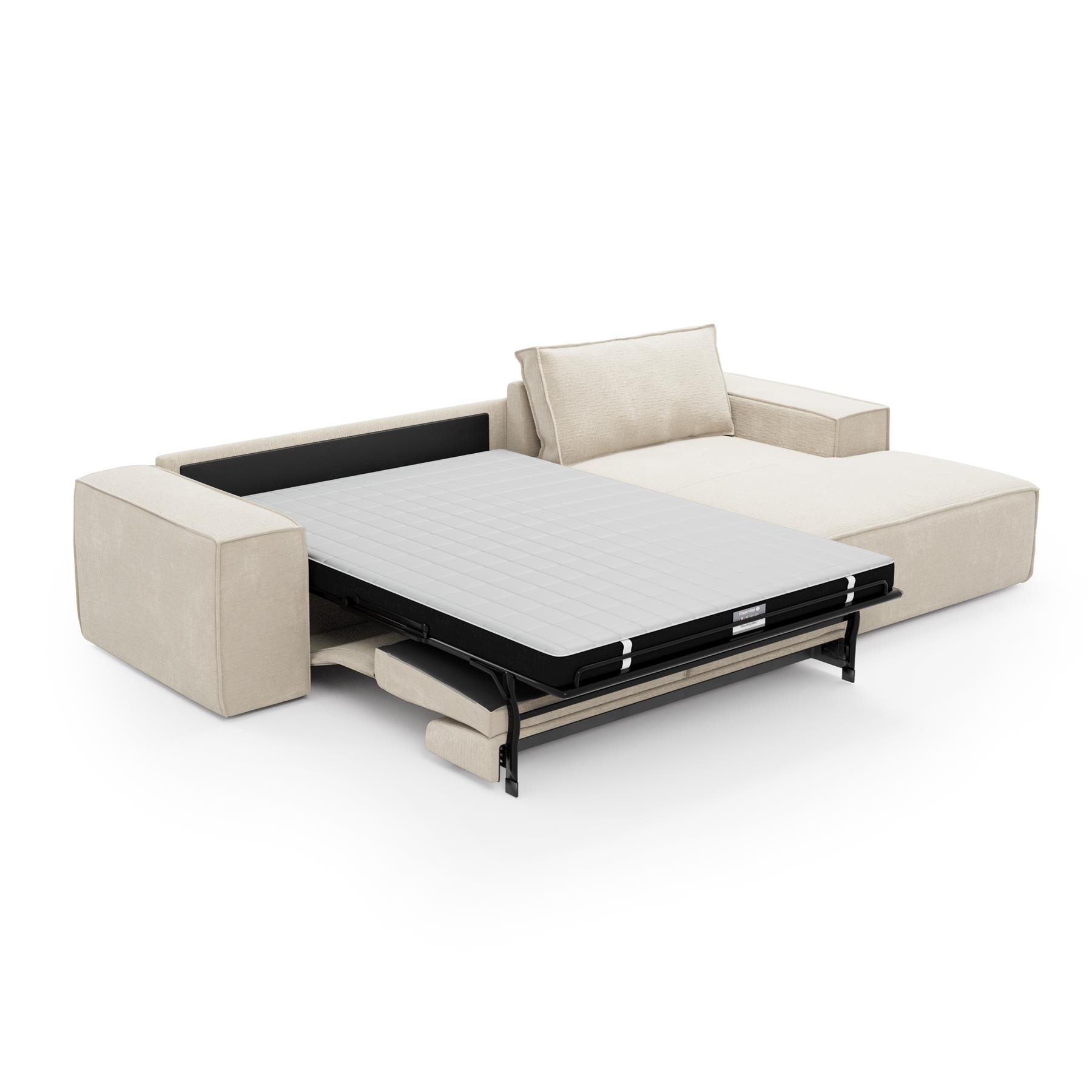 Slaapbank rechte hoek dunlopillo fluweelmotief crème 140cm