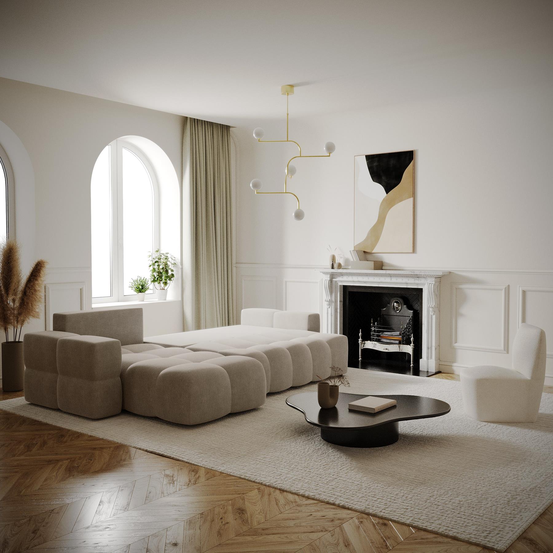 Linker hoek slaapbank kist fluweel taupe 286cm