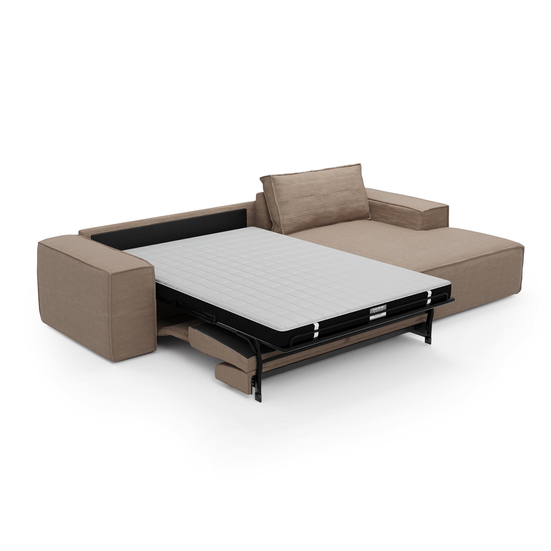 Slaapbank rechte hoek dunlopillo corduroy taupe 140cm