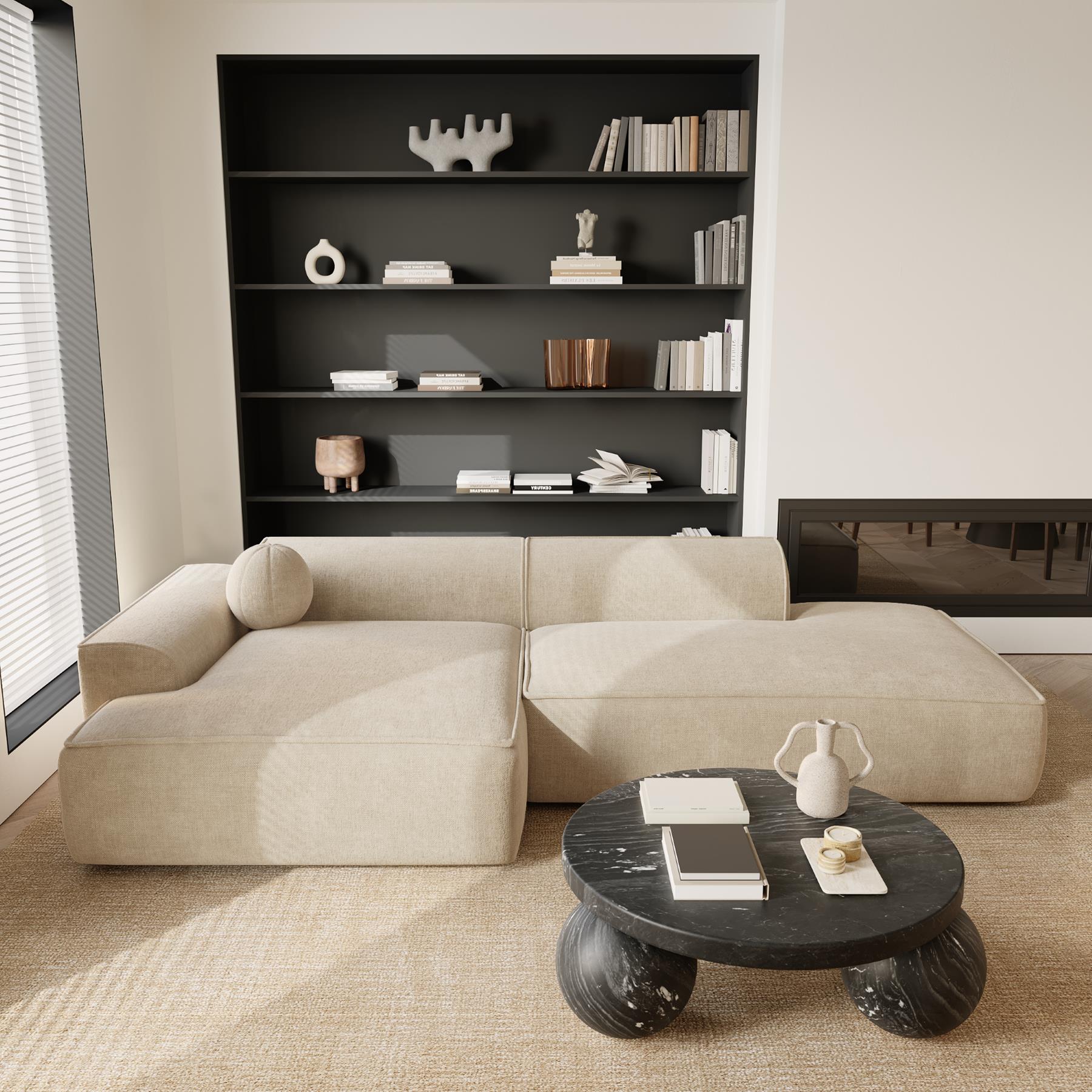Sofa linkerhoek fluweel crème 300cm