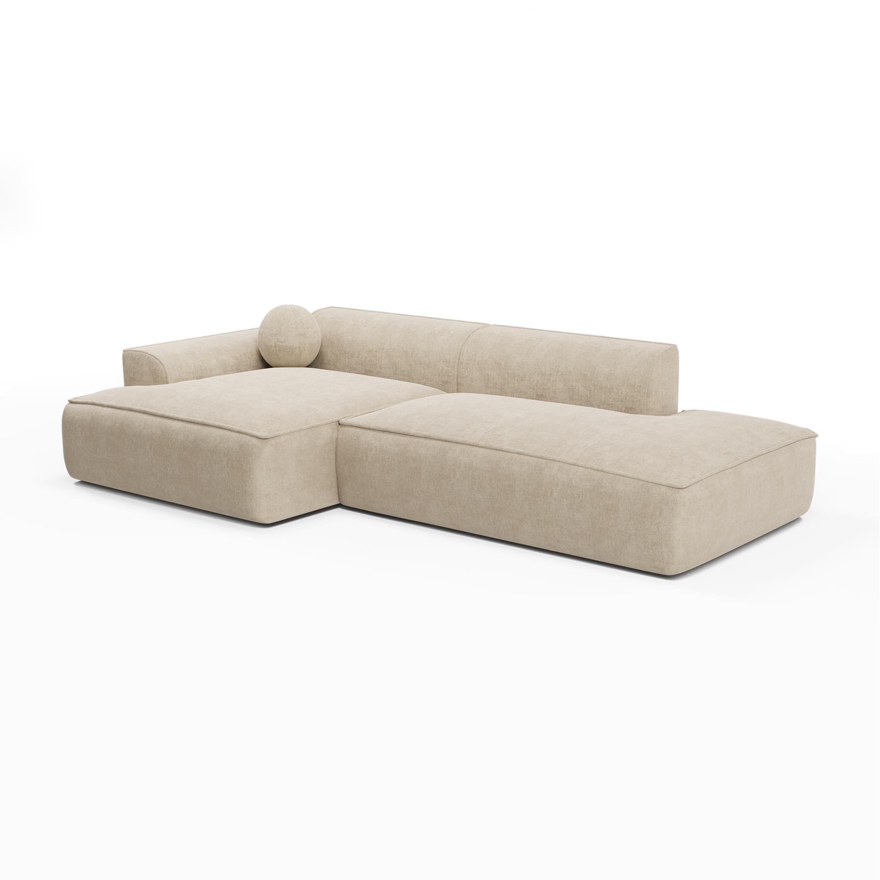 Sofa linkerhoek fluweel crème 300cm