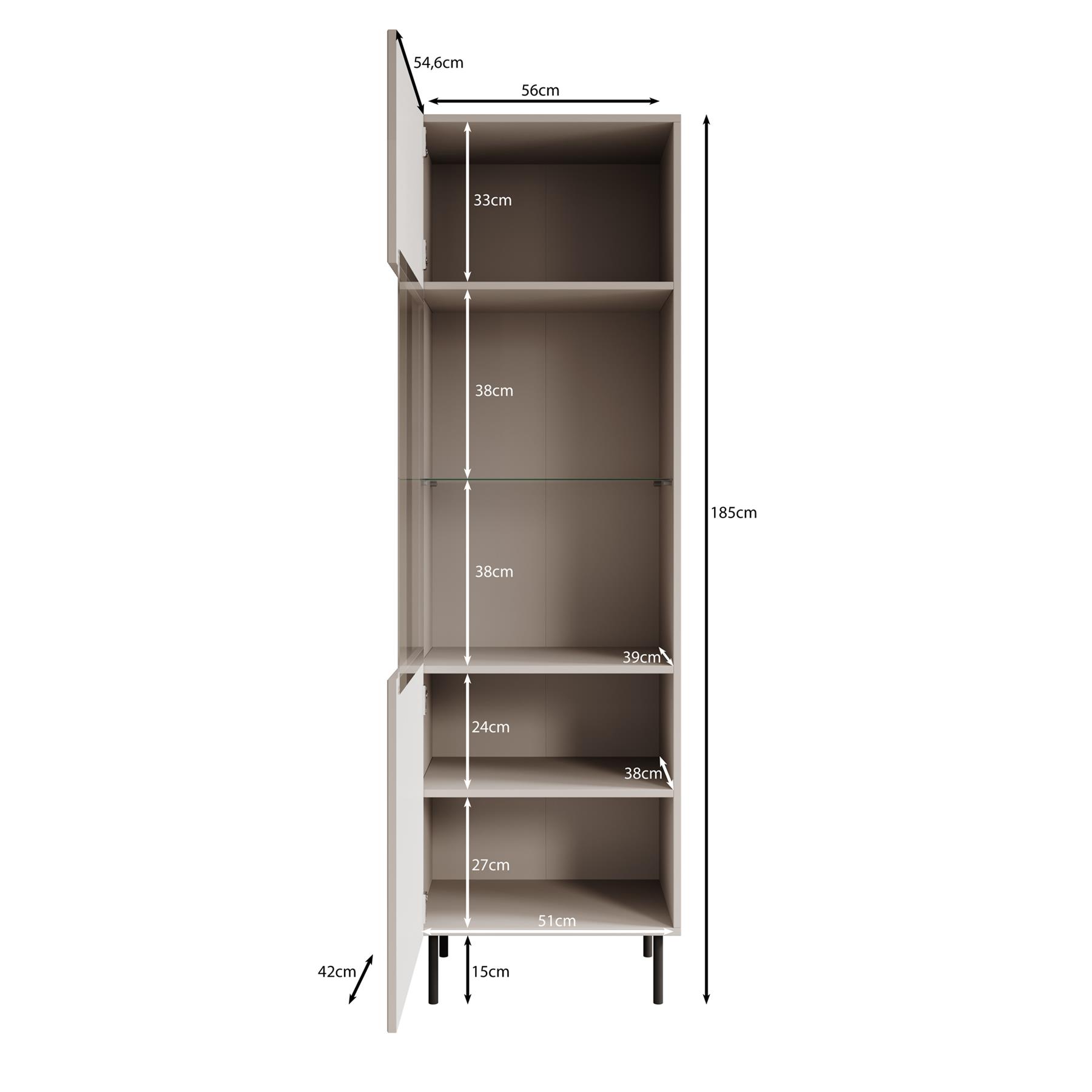 Meubella Vitrinekast Alex - Beige - 55 cm