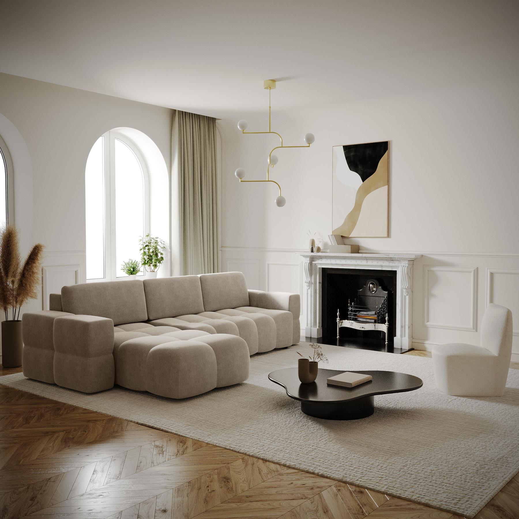 Linker hoek slaapbank kist fluweel taupe 286cm