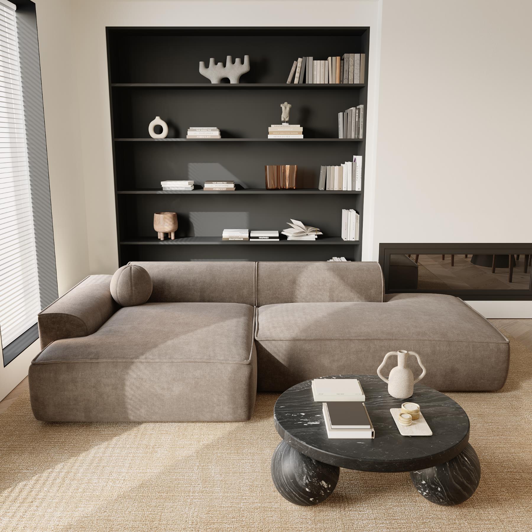 Sofa linkerhoek fluweel taupe 300cm