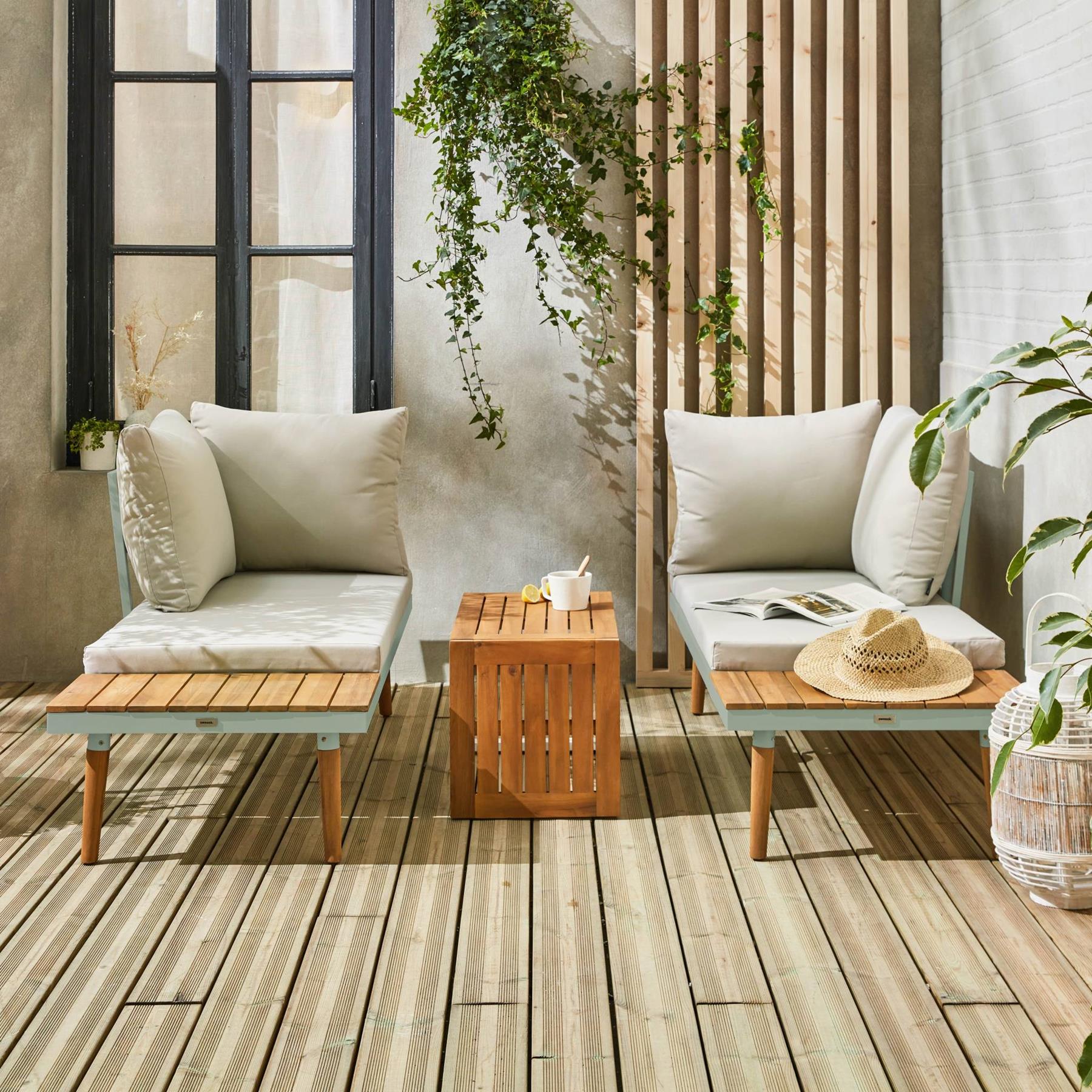 sweeek - Modulaire tuinset in aluminium en acacia, 4 zitplaatsen