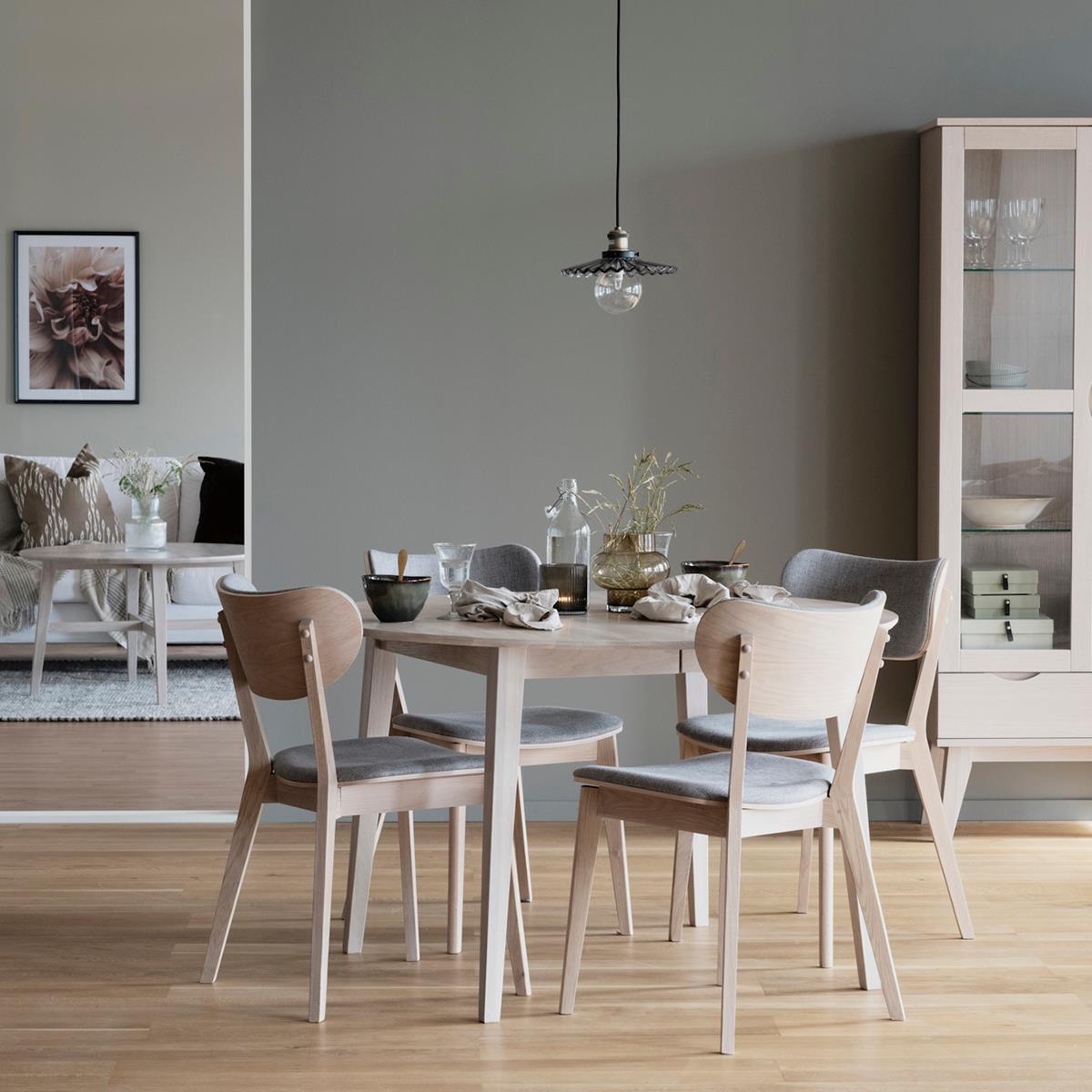 Rowico Home Kato Houten Eetkamerstoel Whitewash - Lichtgrijze Zitting