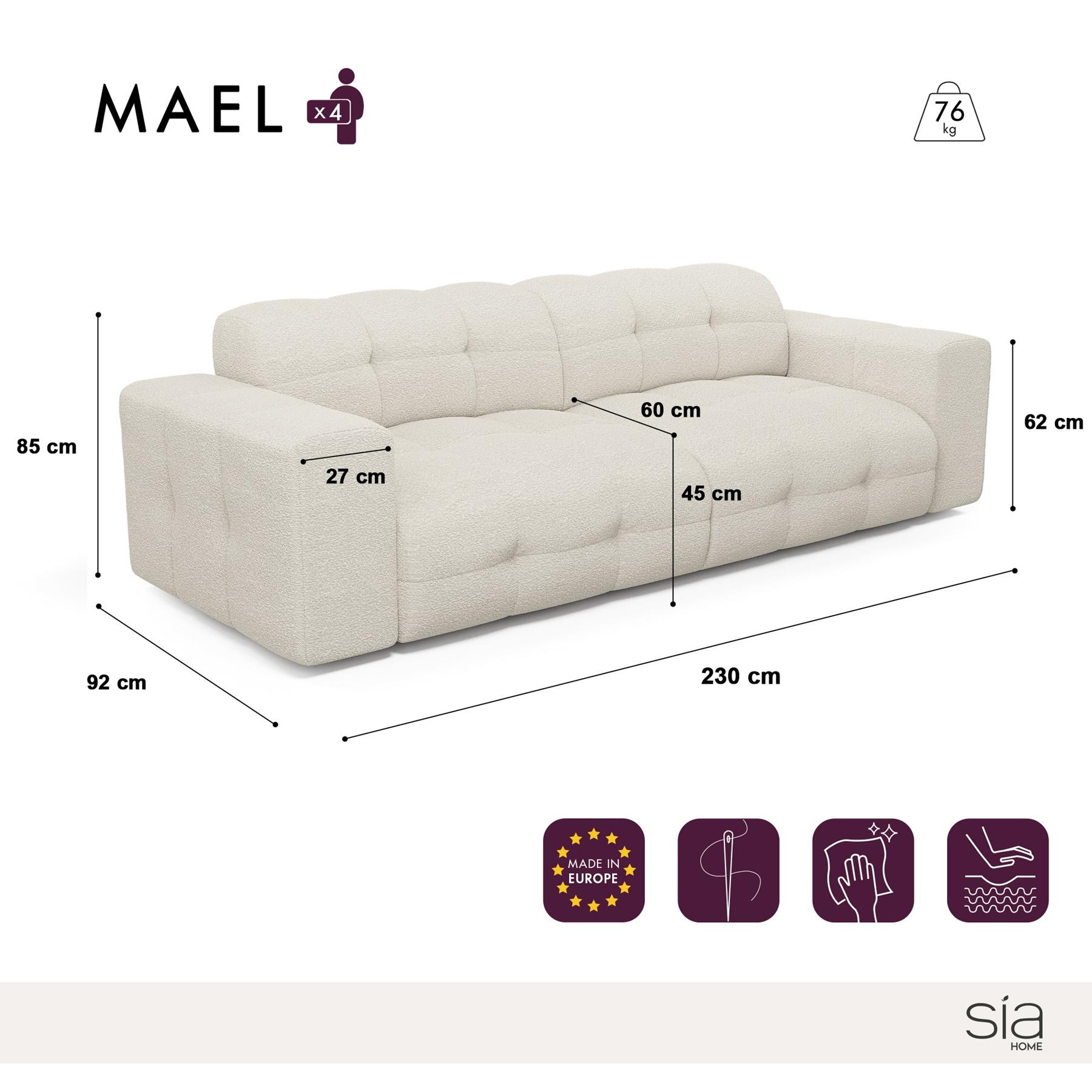 Sofa 4 zits stof bouclette taupe 230cm