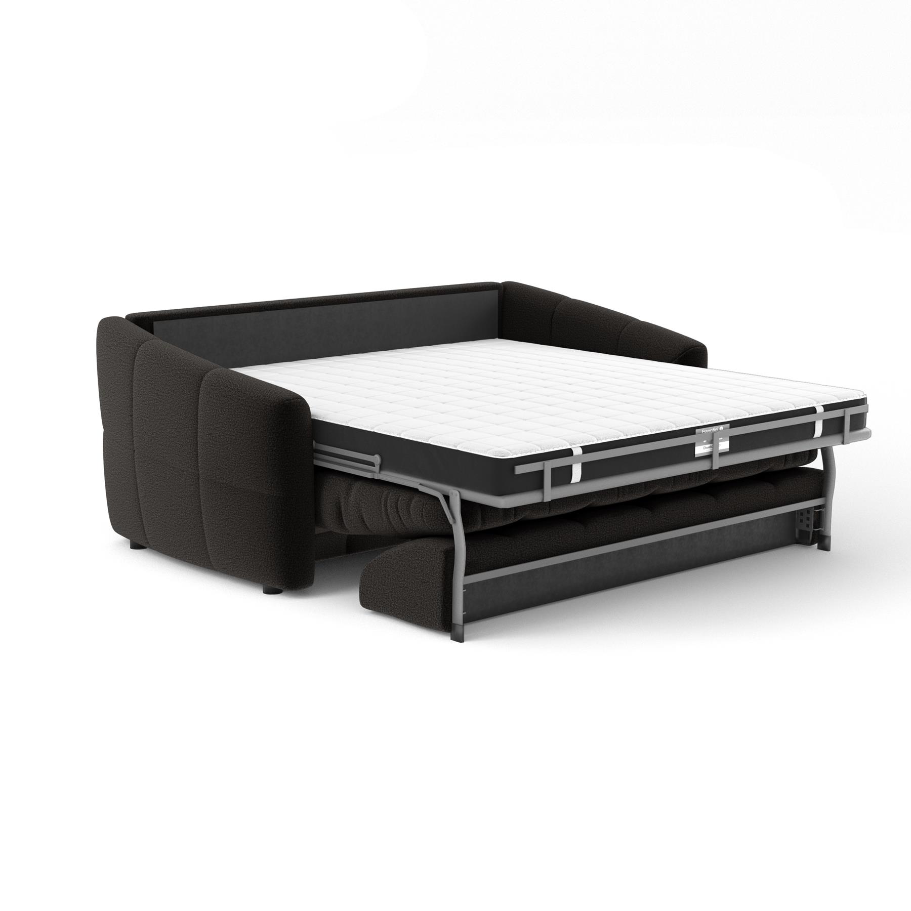 Express slaapbank met matras van zwarte bouclette stof 160cm