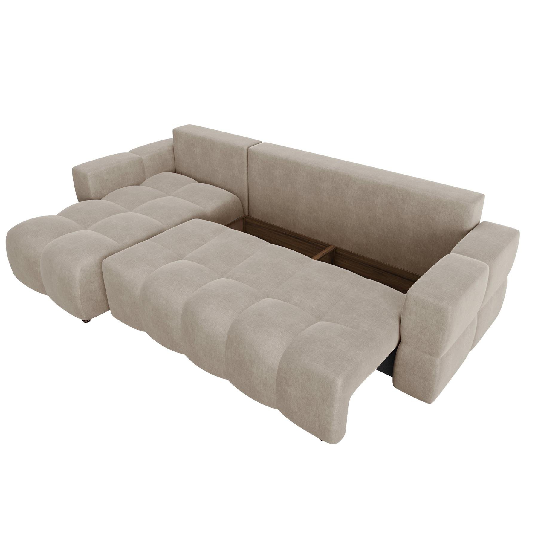 Linker hoek slaapbank kist fluweel taupe 286cm