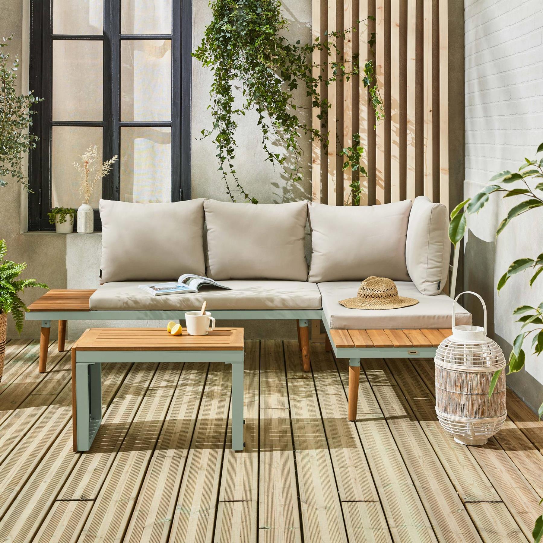 sweeek - Modulaire tuinset in aluminium en acacia, 4 zitplaatsen