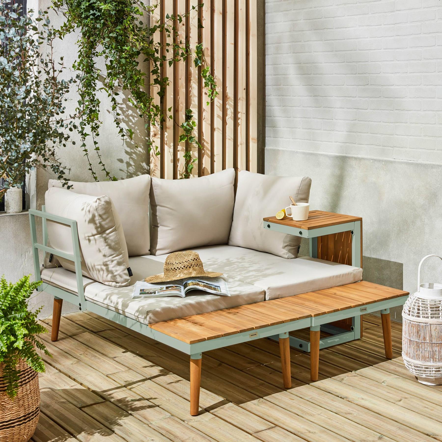 sweeek - Modulaire tuinset in aluminium en acacia, 4 zitplaatsen