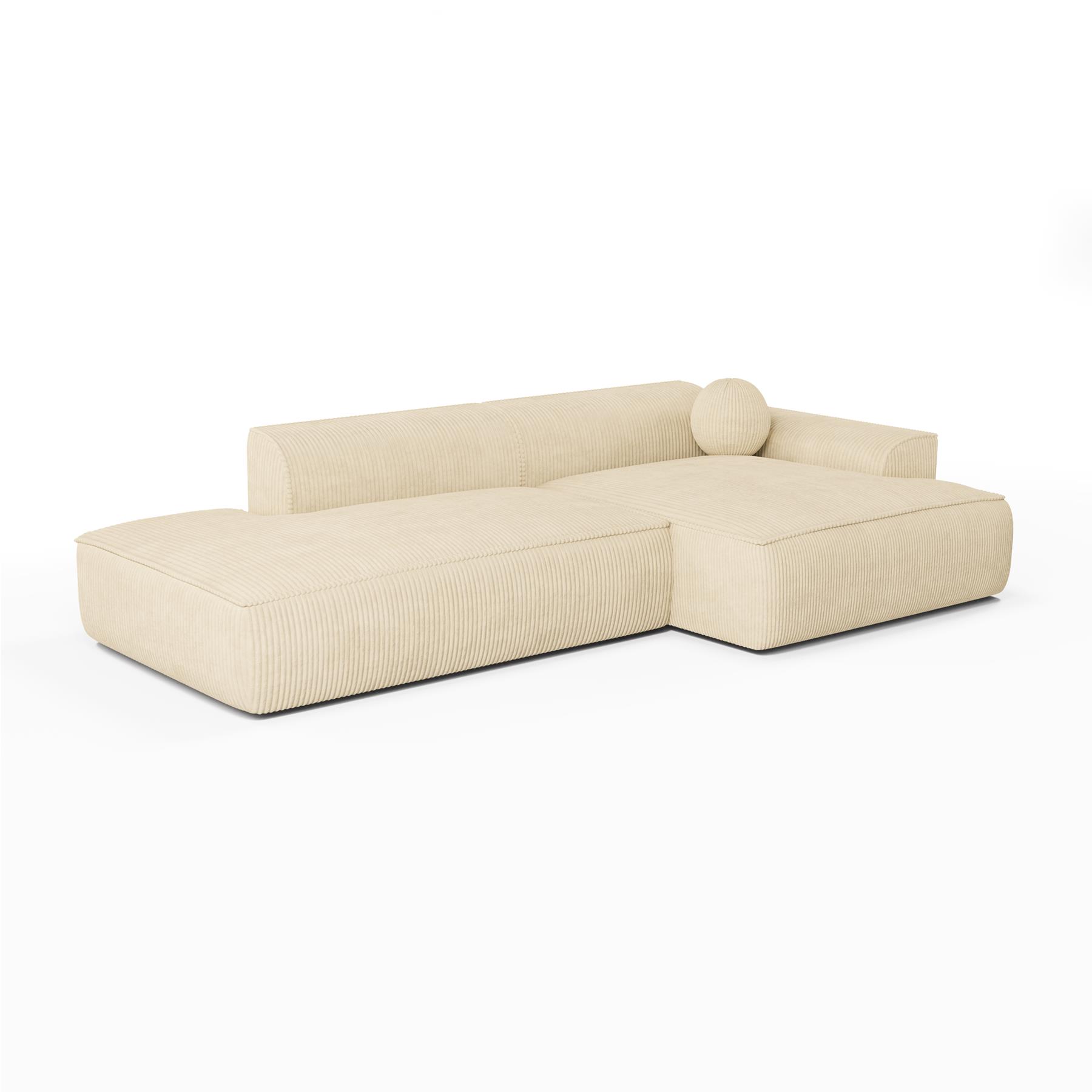 Crème ribfluwelen rechthoekige bank 300cm