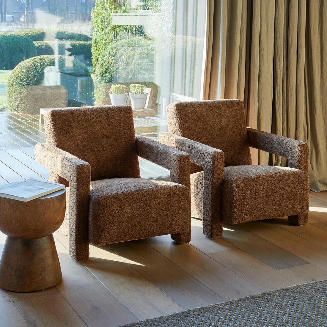 Rivièra Maison - Luxe Fauteuil in Umber Bruin, Polyester en Rubberwood, 70x90x72 cm