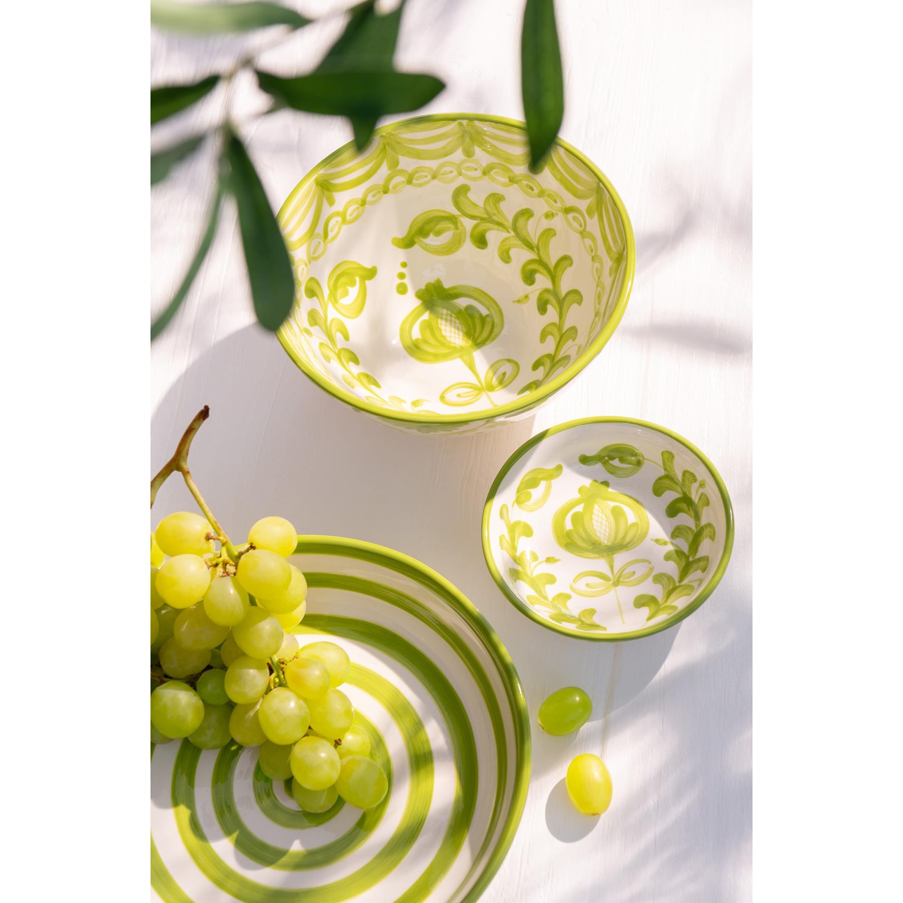 J-Line Bowl Granada Low Ceramic White|Green Small