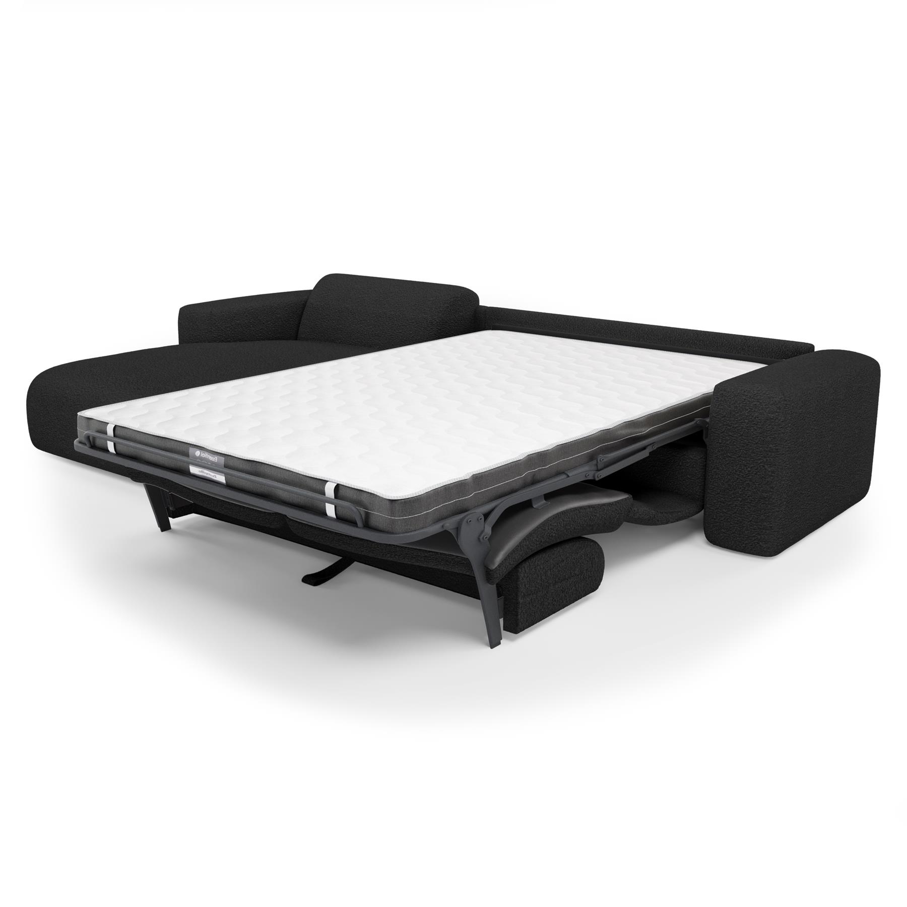 Sofa links hoek cabrio dunlopillo 5 zits bouclette zwart