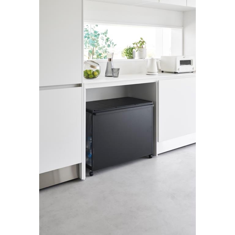 Yamazaki Afvalscheidingsprullenbak met wielen - 3 comp - Tower - Zwart