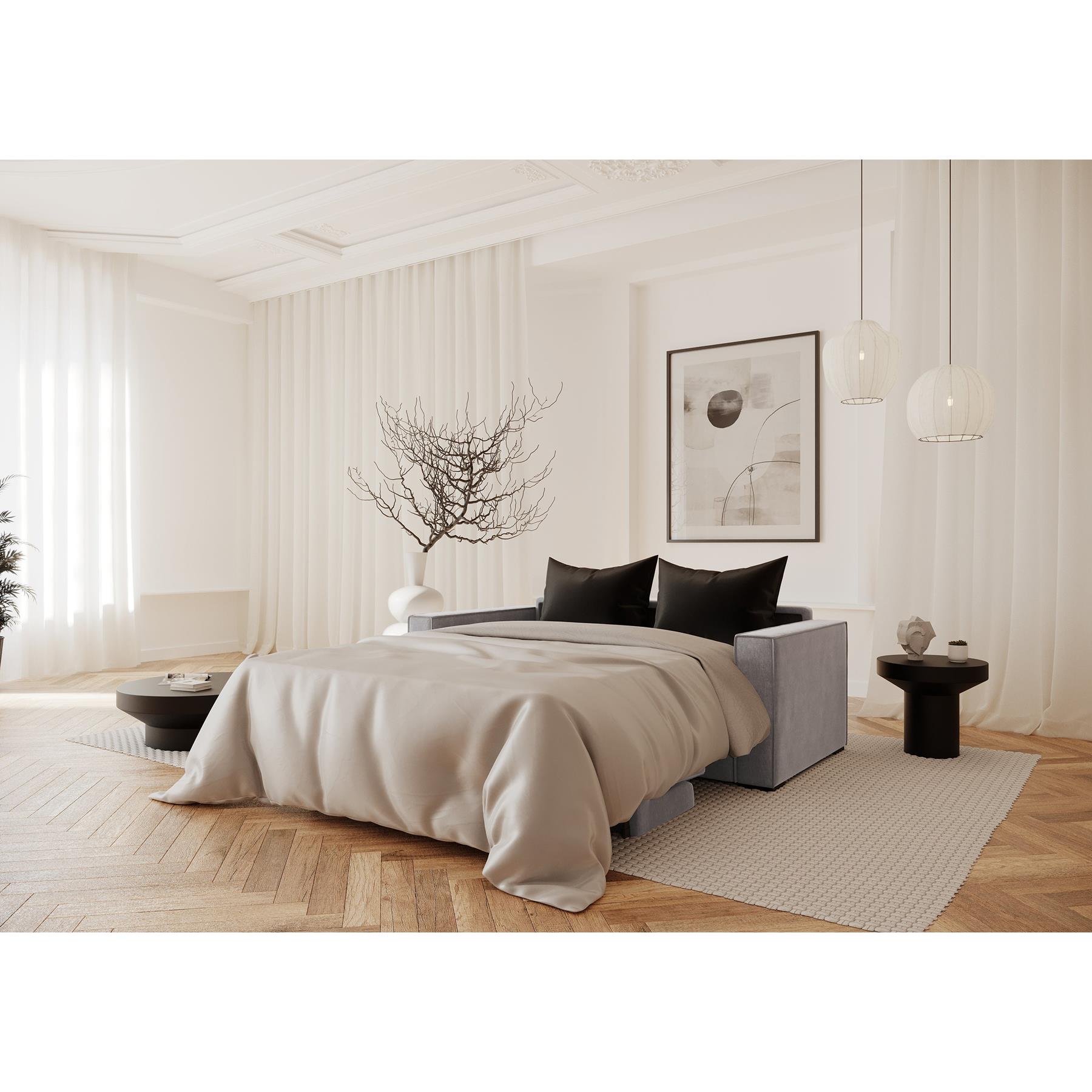 Slaapbank met lichtgrijs fluwelen matras 140cm