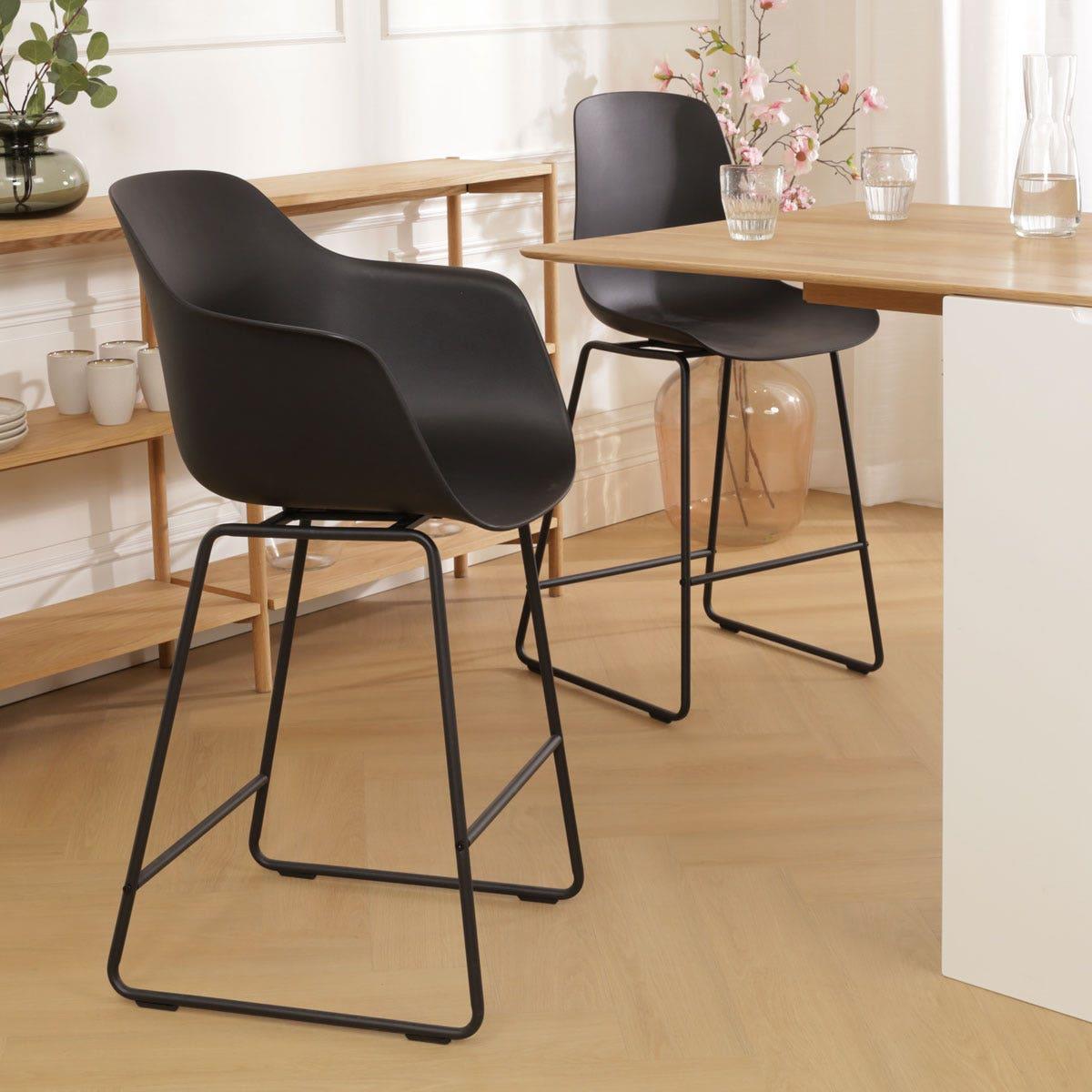 Nolon Nino-Puk Barkruk Zwart - Armleunining - Zwart Onderstel - 75 cm