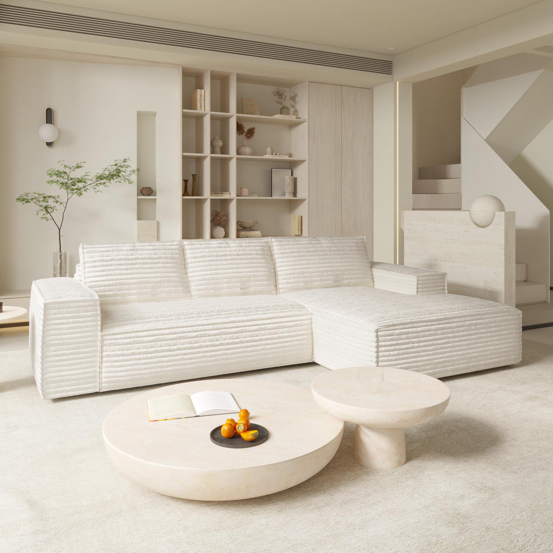 XXL-crème corduroy rechthoekige slaapbank 140cm