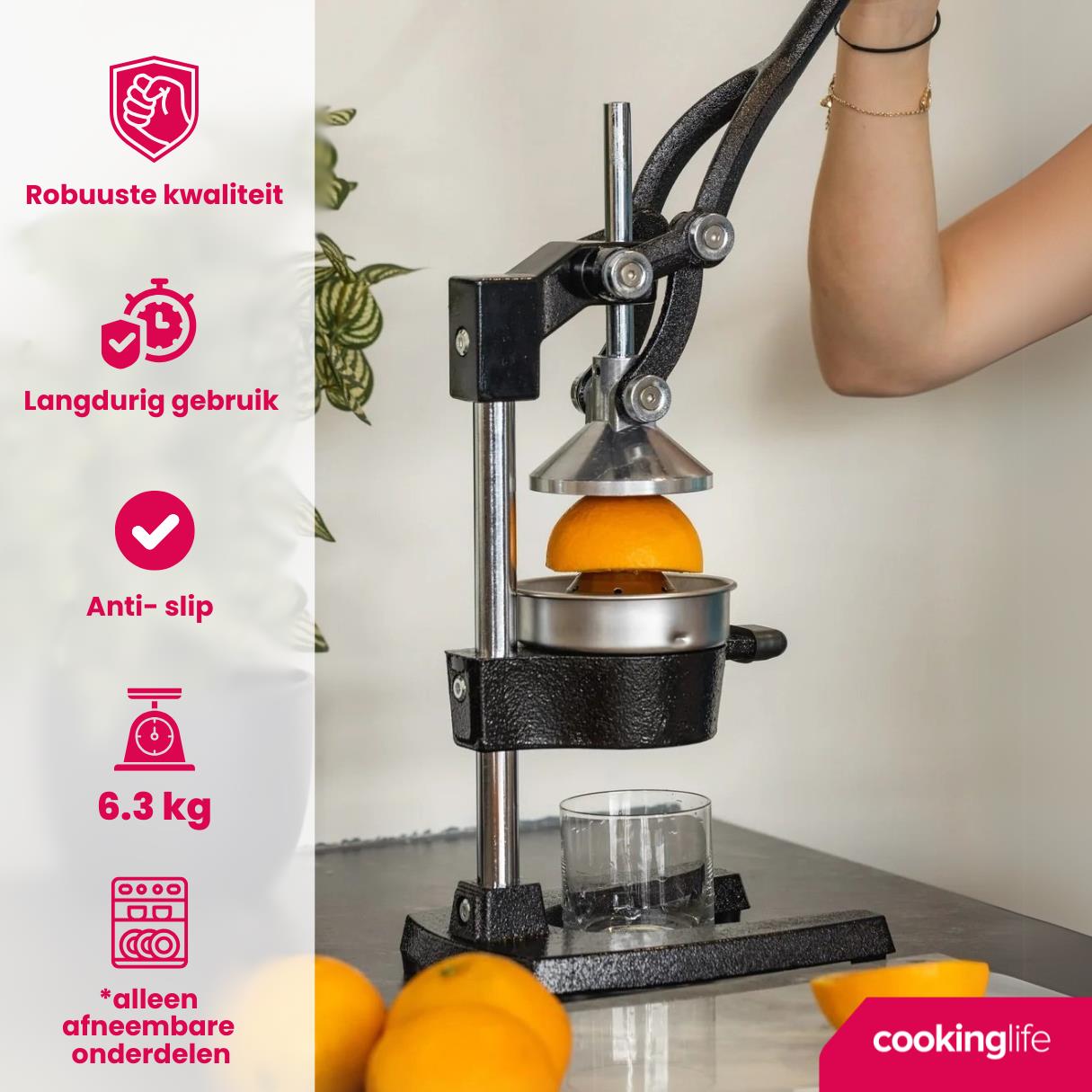 Cookinglife Citruspers - Gietijzer - Hevelmodel - Zwart